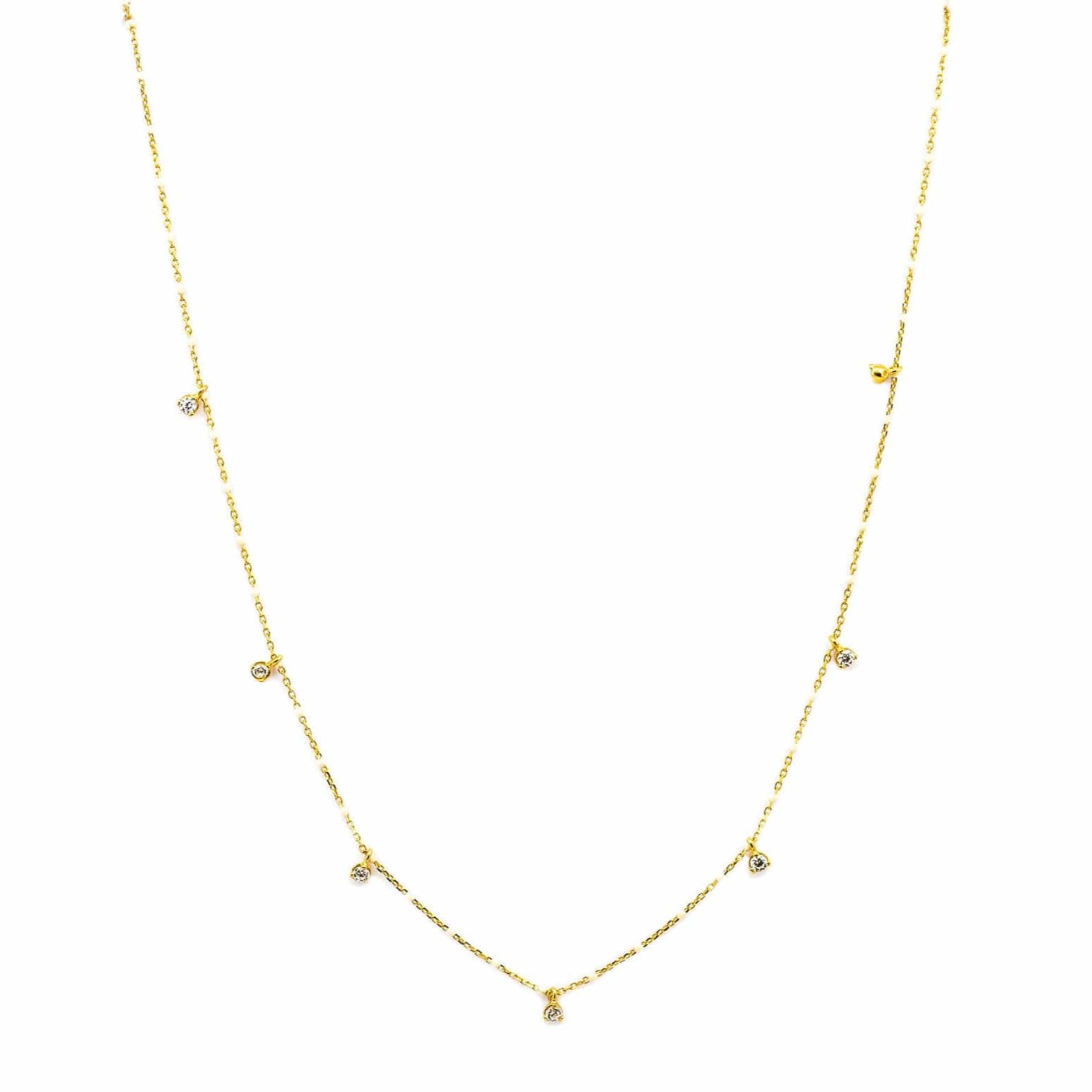 TAI JEWELRY Necklace Gold Vermeil Enamel With Stationed Charm Necklace (White)