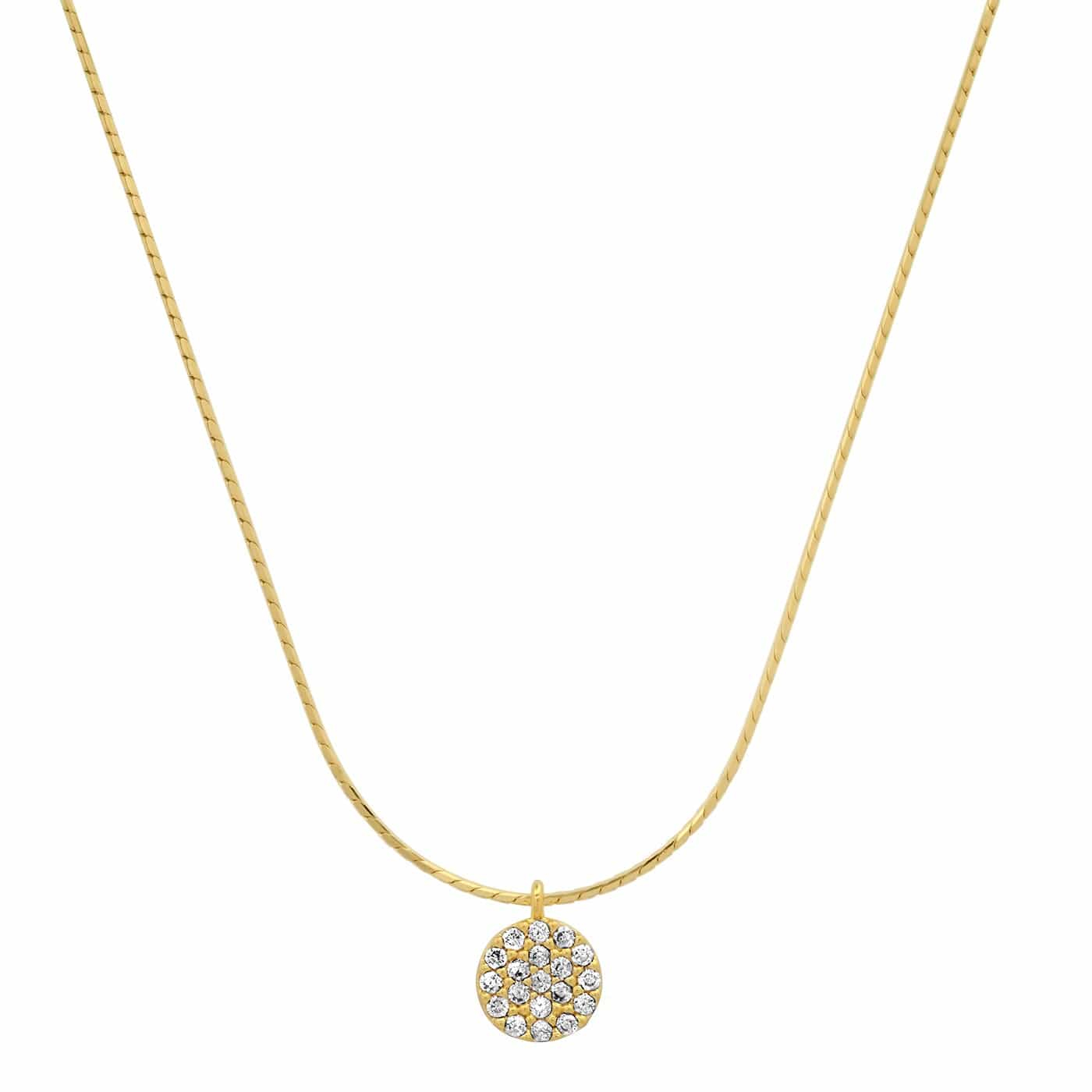 TAI JEWELRY Necklace Gold Vermeil Snake Chain with Pave CZ Disc