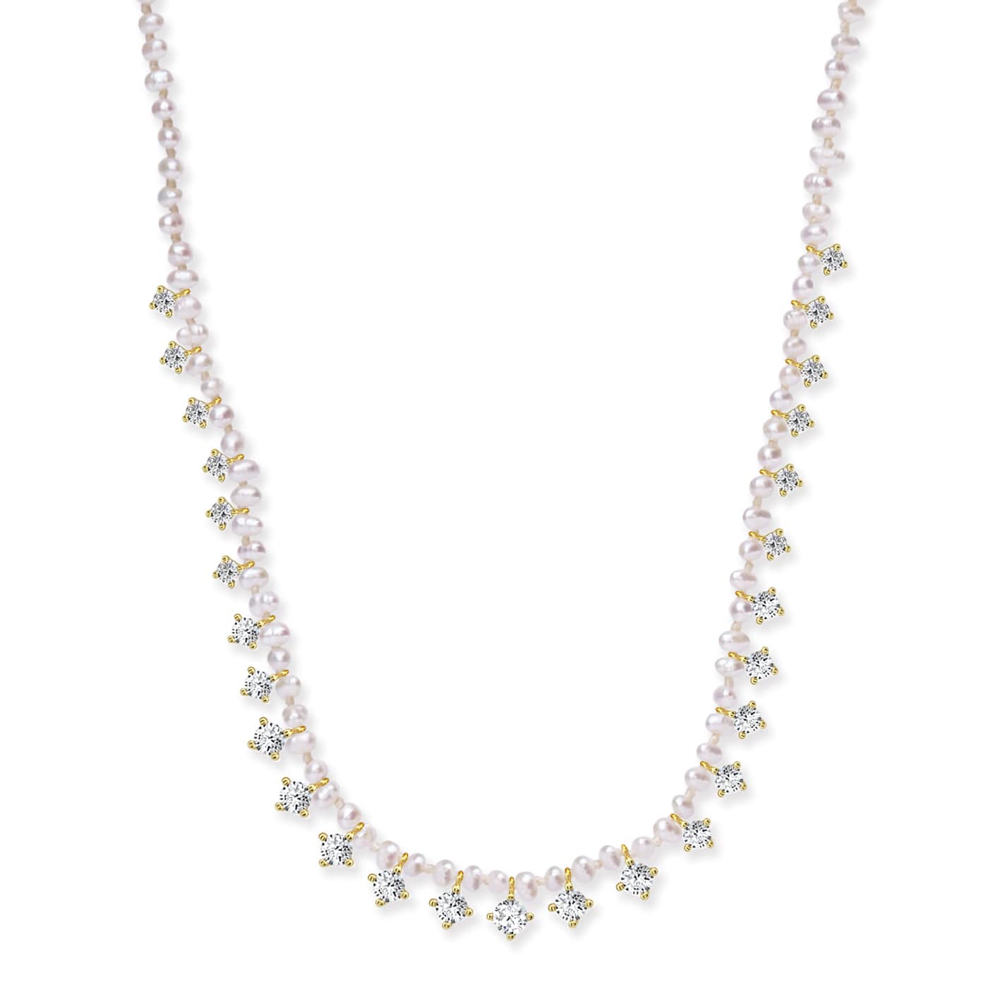 TAI JEWELRY Necklace Handmade Pearl Beaded Necklace with Graduated CZ Stones