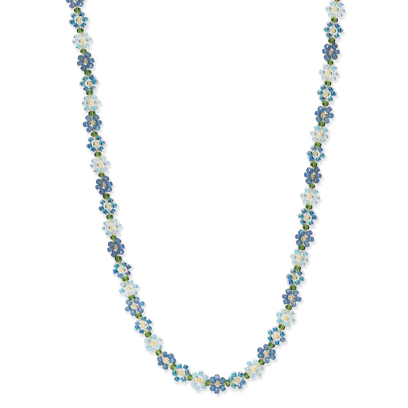 TAI JEWELRY Necklace Blue Handmade Seed Bead Floral Necklace
