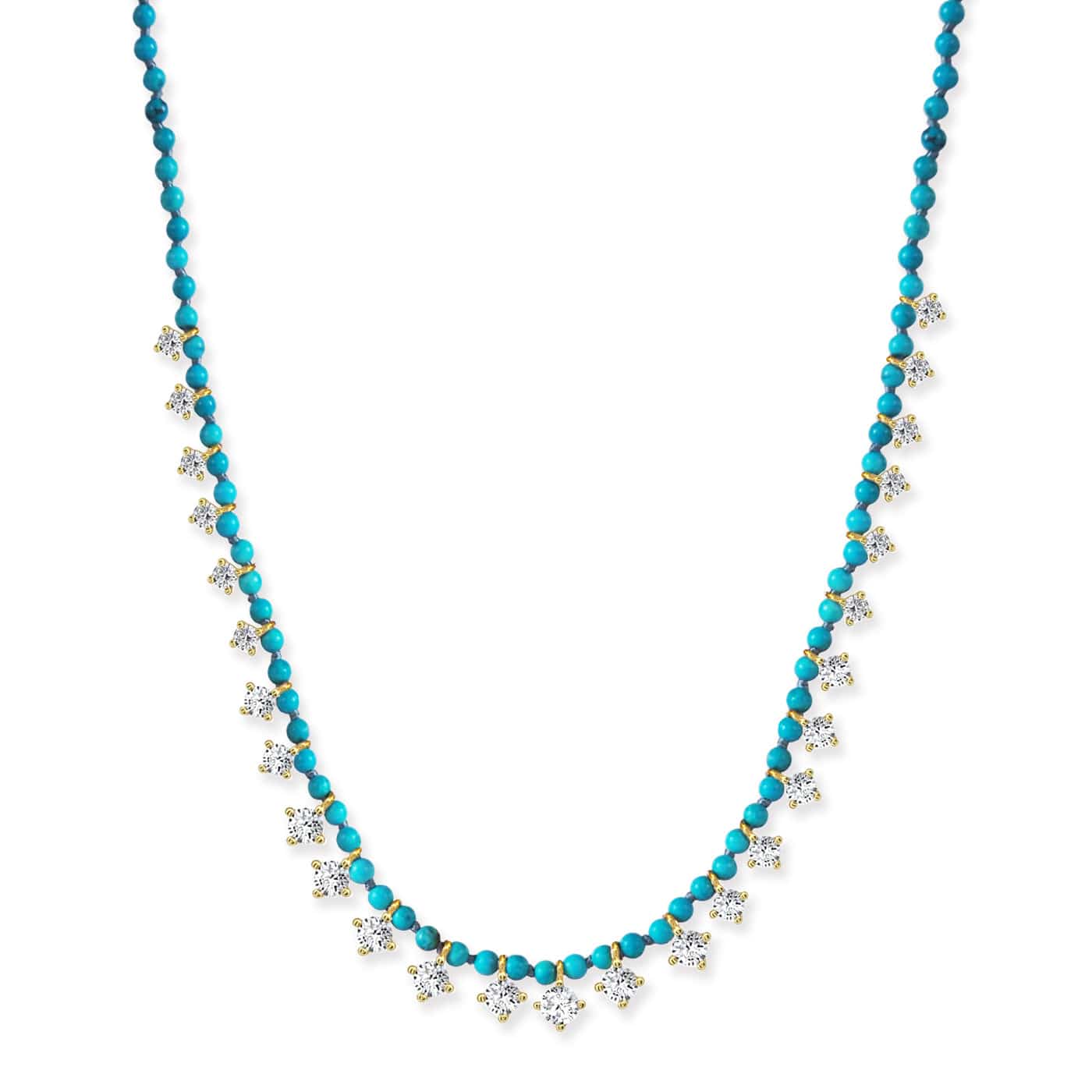 TAI JEWELRY Necklace Handmade Turquoise Beaded Necklace with Graduated CZ Stones
