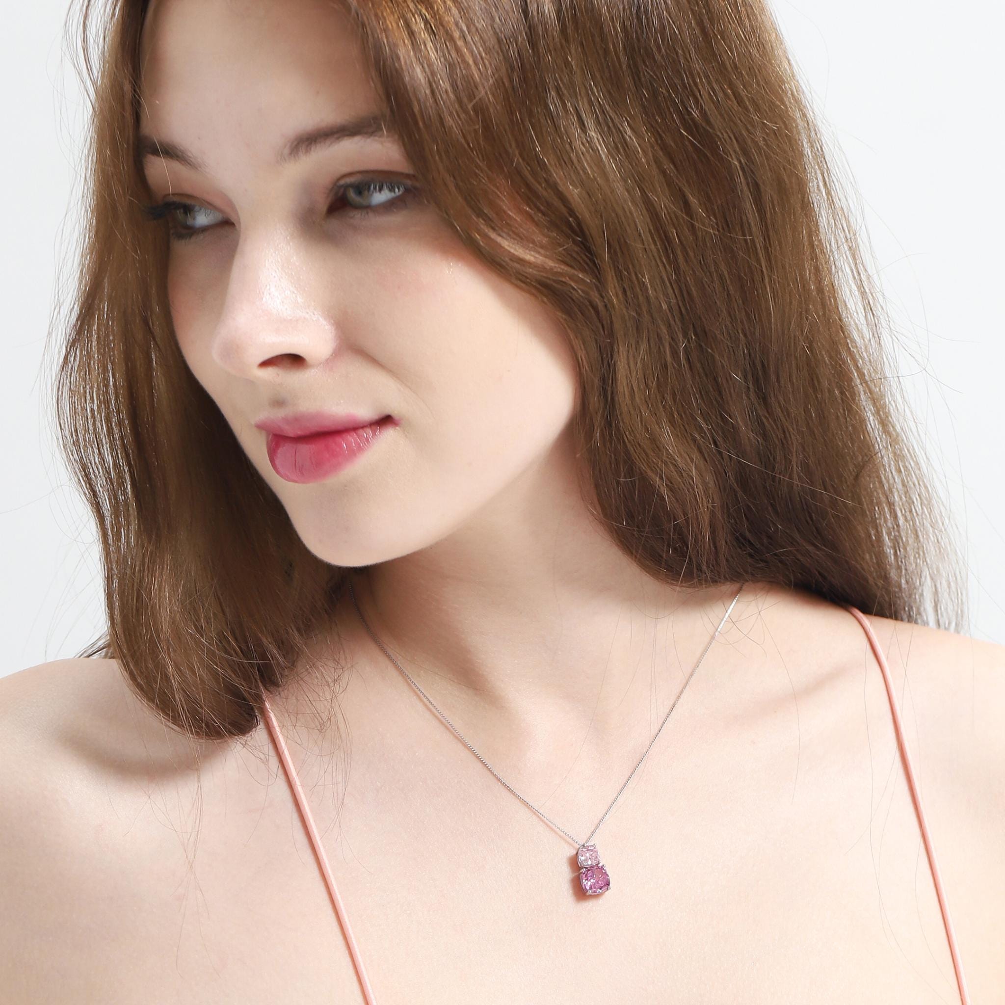 TAI JEWELRY Necklace Ombre Pink Double Solitaire Pendant Necklace