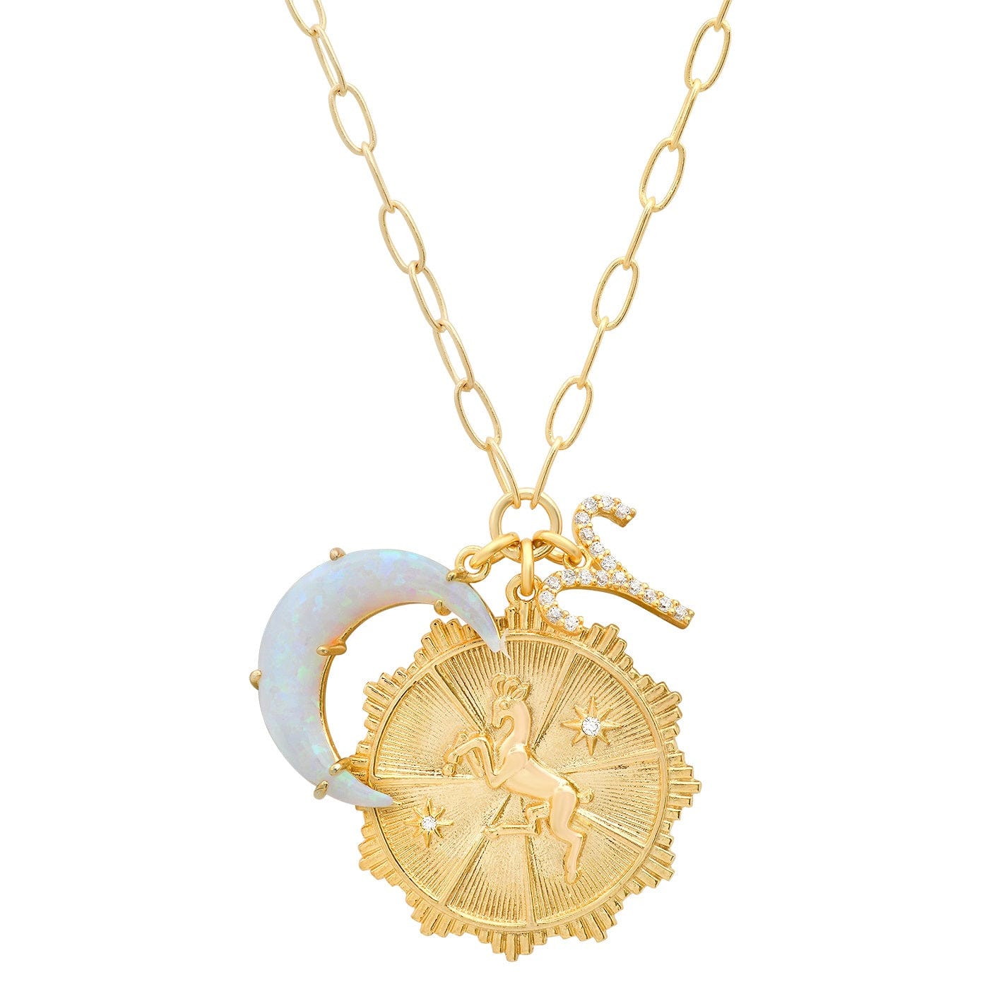 TAI JEWELRY Necklace Aries Opal Crescent Zodiac Charm Pendant Necklace