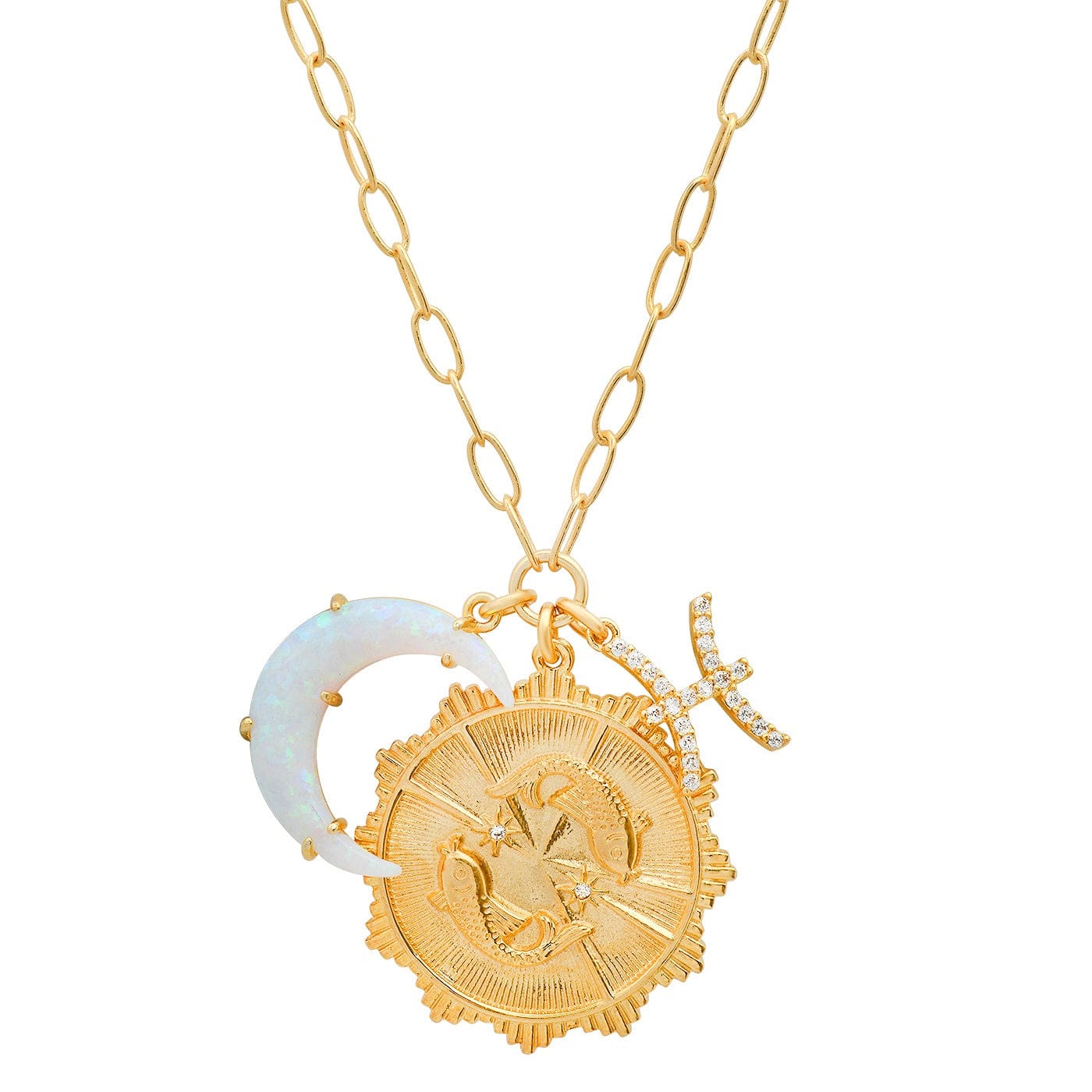 TAI JEWELRY Necklace Pisces Opal Crescent Zodiac Charm Pendant Necklace