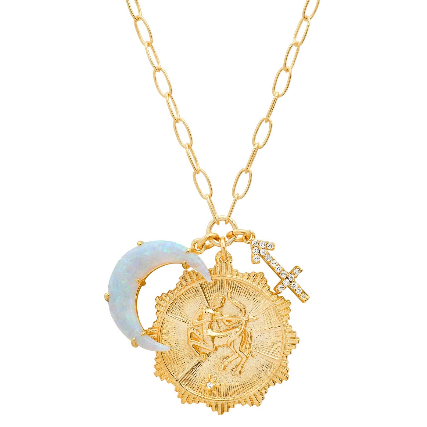TAI JEWELRY Necklace Sagittarius Opal Crescent Zodiac Charm Pendant Necklace