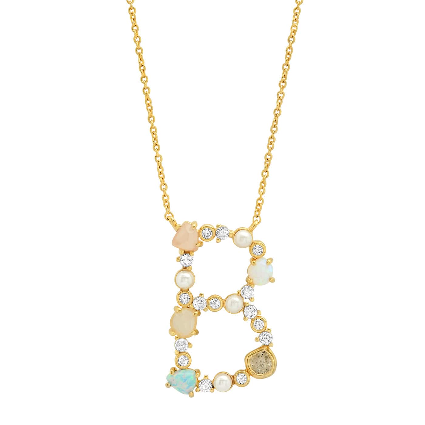TAI JEWELRY Necklace Opal Stone Monogram Necklace