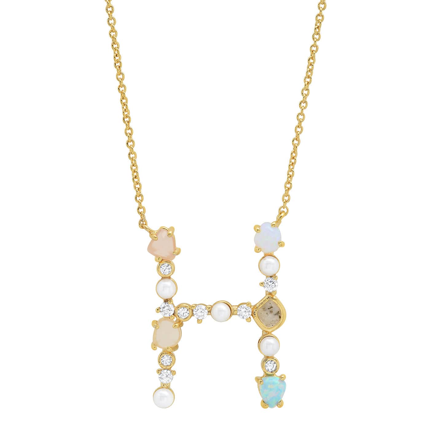 TAI JEWELRY Necklace Opal Stone Monogram Necklace