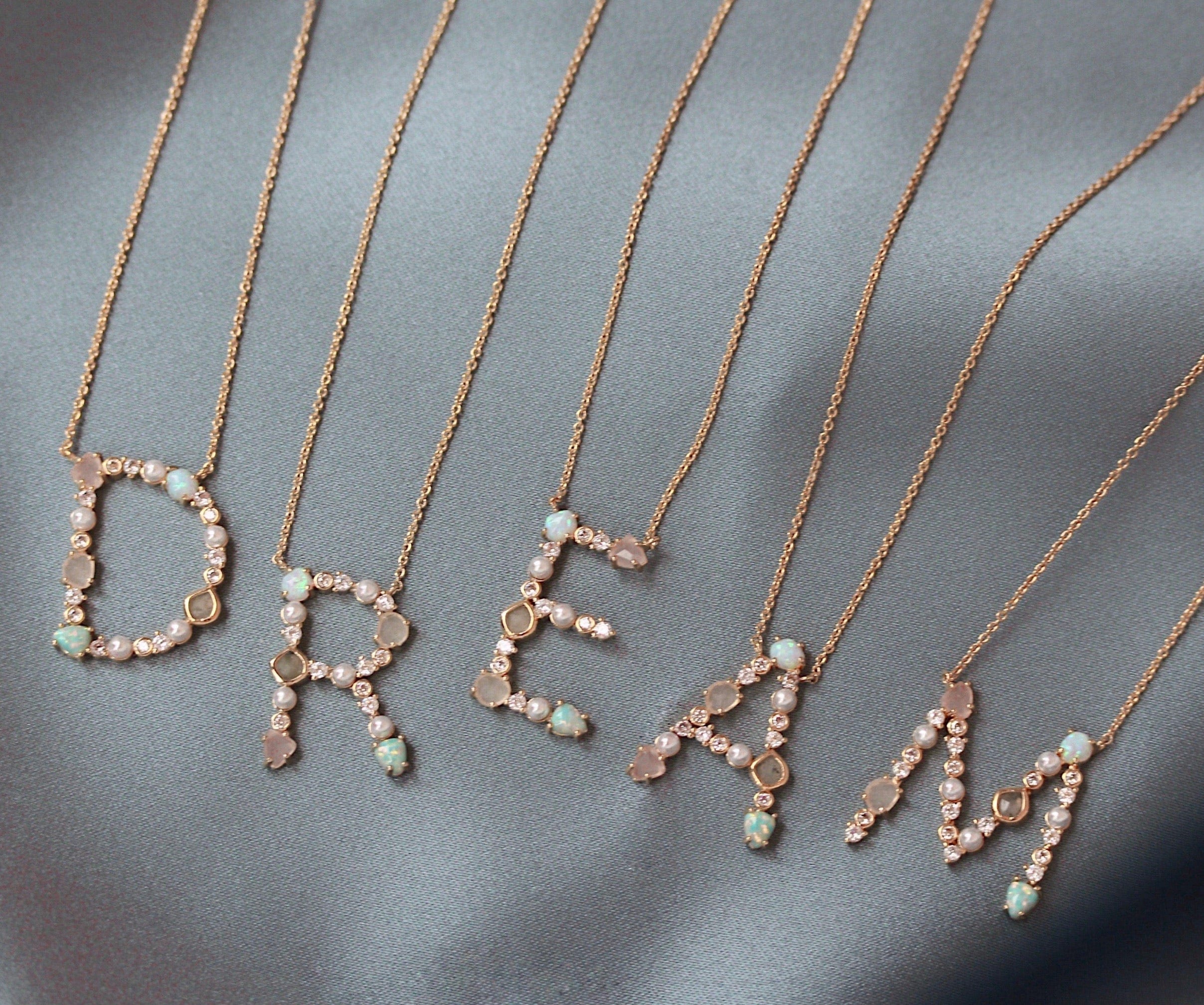 Initial Necklace Gold Name Monogram Jewelry Name Necklace