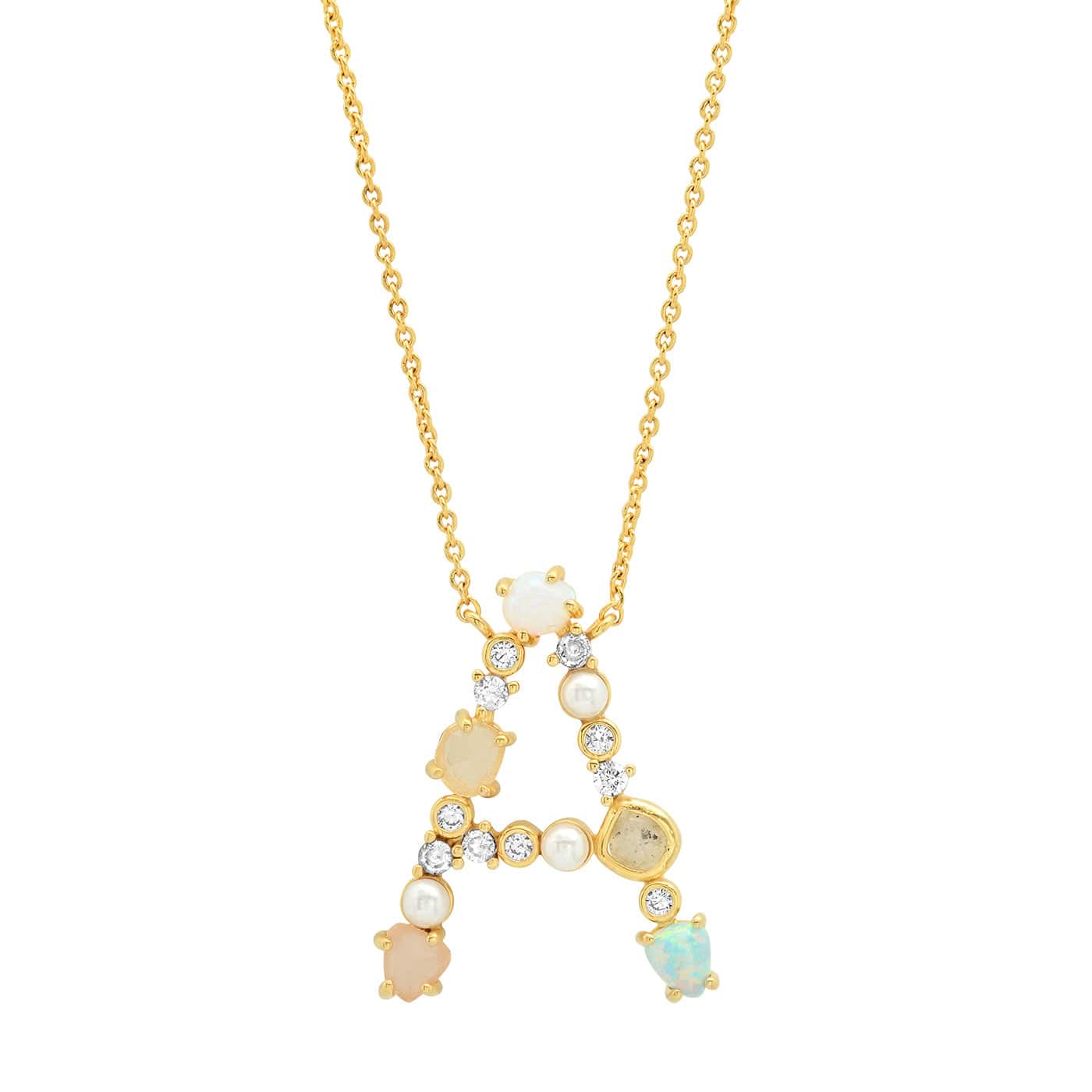 TAI JEWELRY Necklace A Opal Stone Monogram Necklace