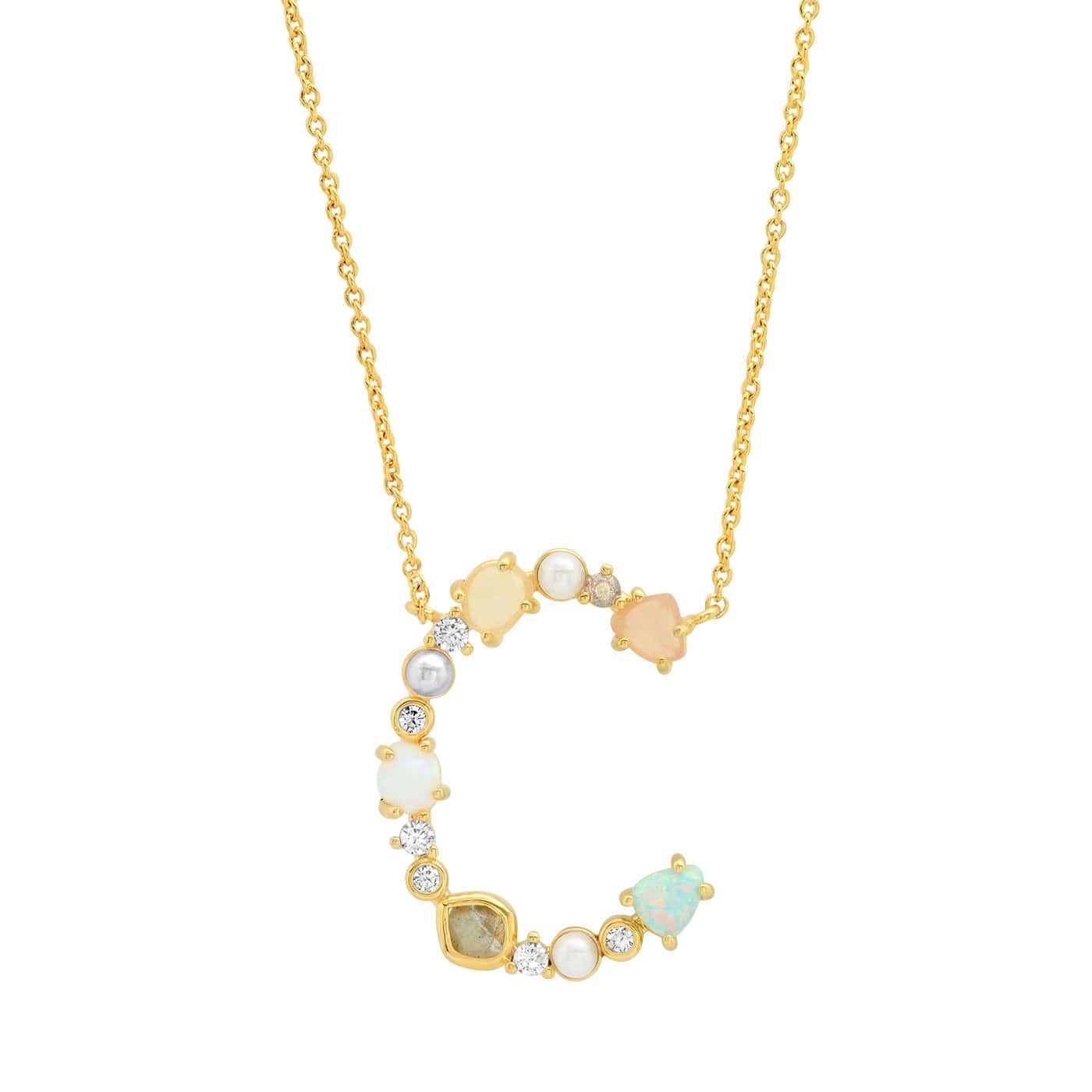 TAI JEWELRY Necklace C Opal Stone Monogram Necklace