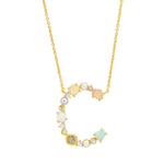 TAI JEWELRY Necklace C Opal Stone Monogram Necklace
