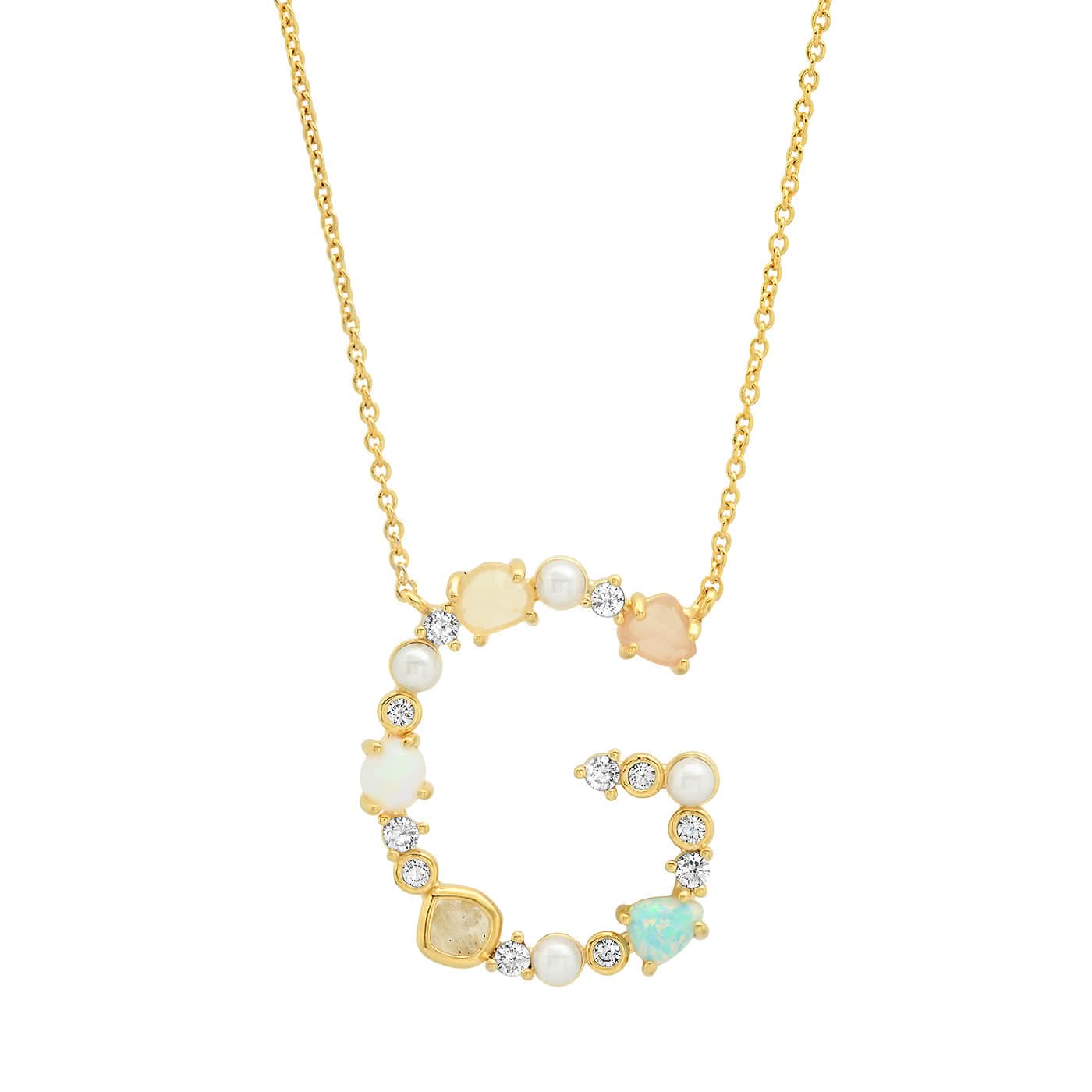 TAI JEWELRY Necklace G Opal Stone Monogram Necklace