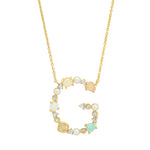 TAI JEWELRY Necklace G Opal Stone Monogram Necklace