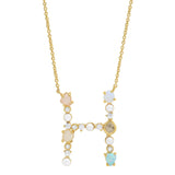 TAI JEWELRY Necklace H Opal Stone Monogram Necklace