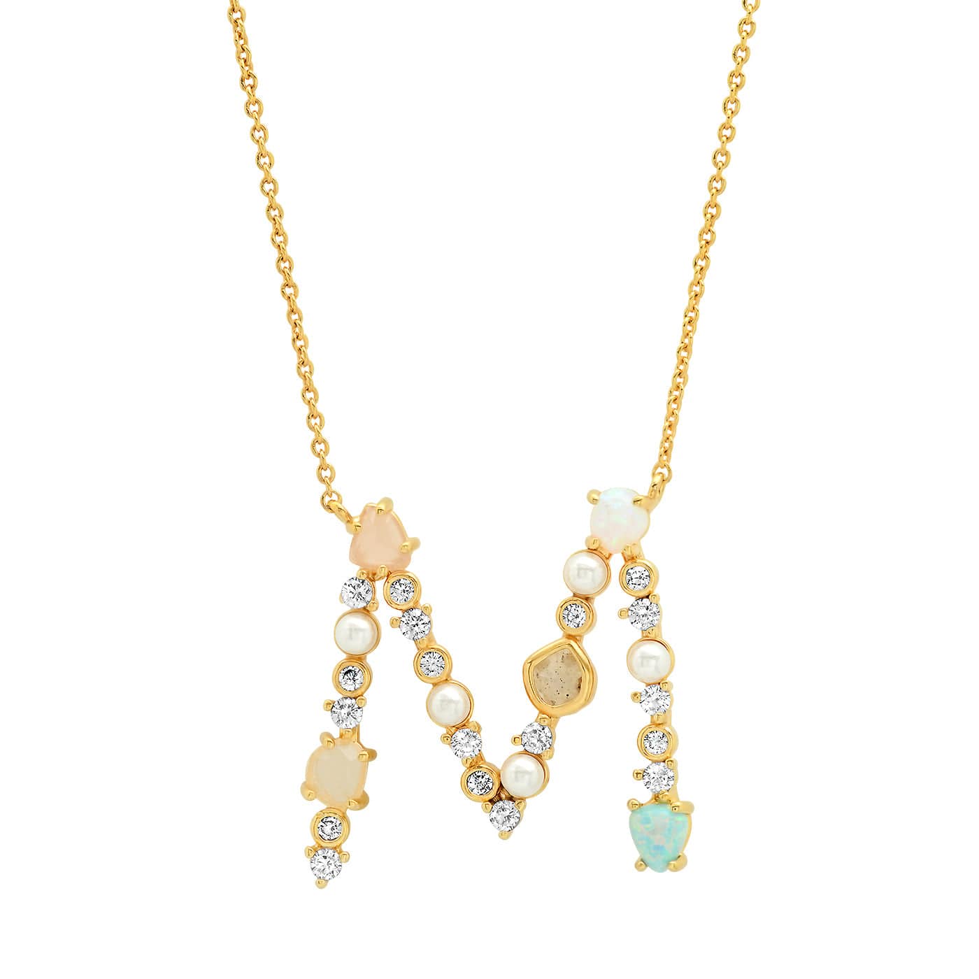 TAI JEWELRY Necklace M Opal Stone Monogram Necklace