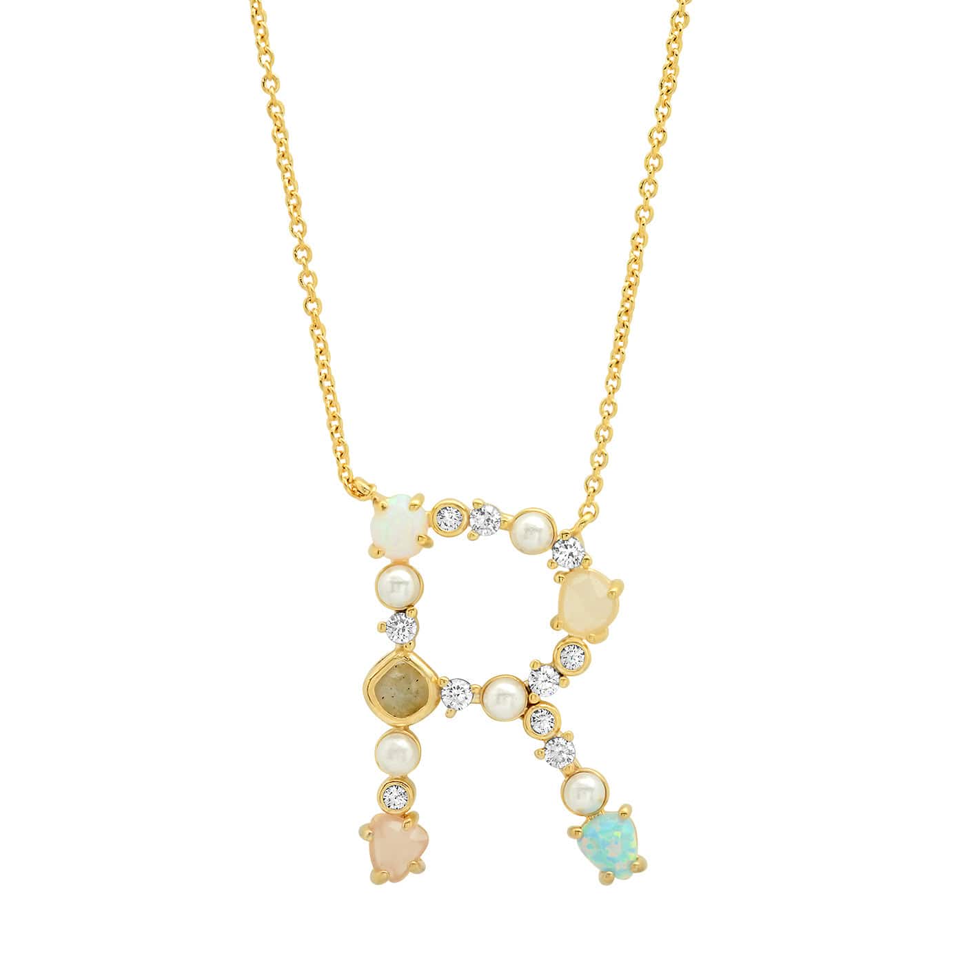 TAI JEWELRY Necklace R Opal Stone Monogram Necklace