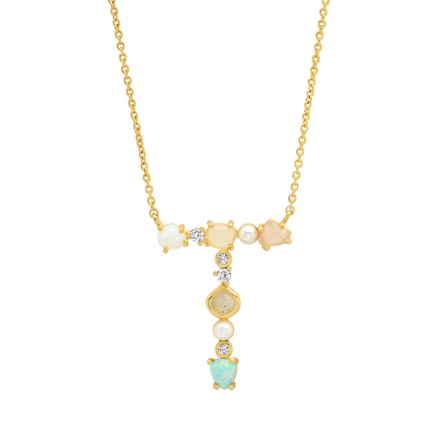 TAI JEWELRY Necklace T Opal Stone Monogram Necklace