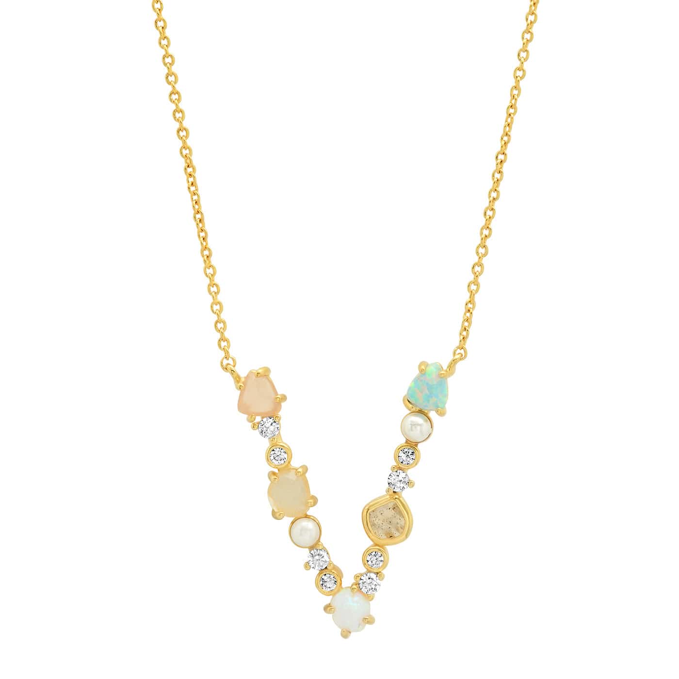 TAI JEWELRY Necklace V Opal Stone Monogram Necklace