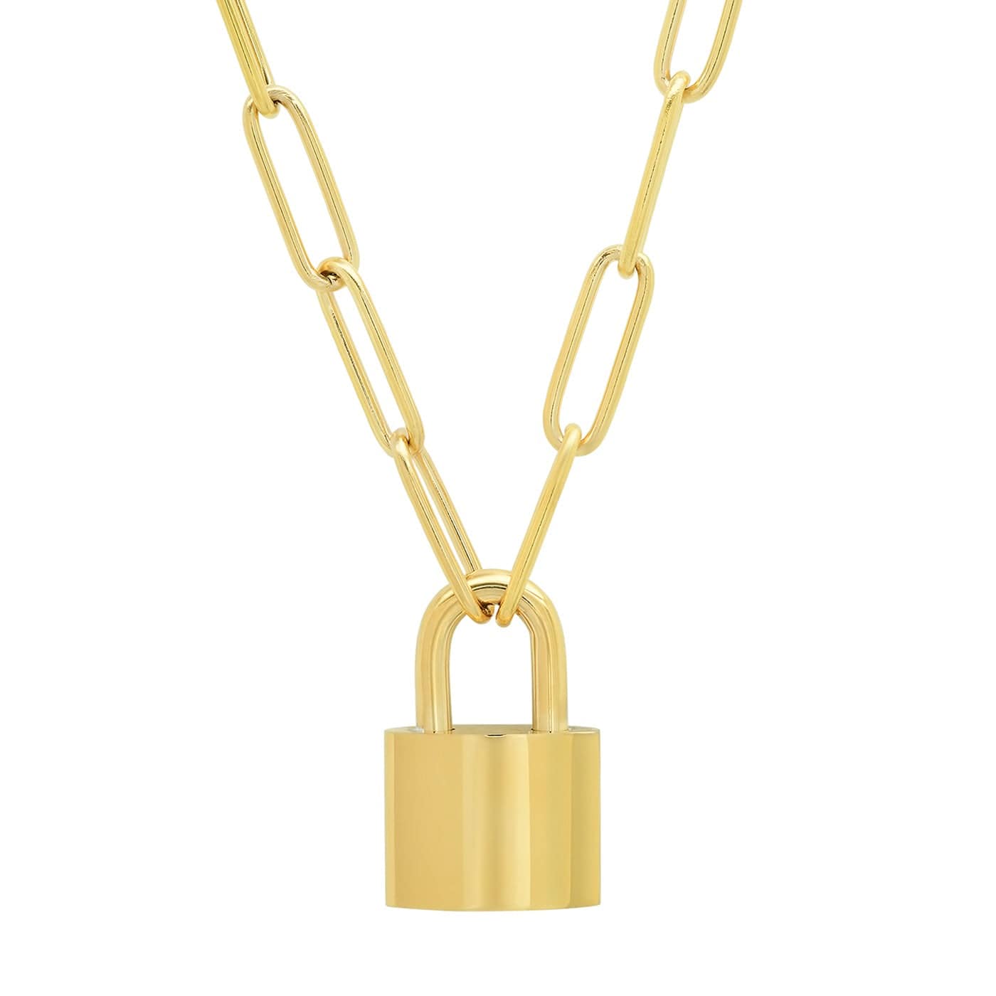 TAI JEWELRY Necklace Oval Chain Link With Lock Pendant
