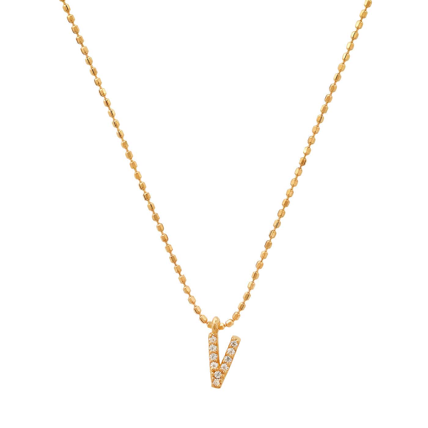 TAI JEWELRY Necklace V Pave Initial Ball Chain Necklace