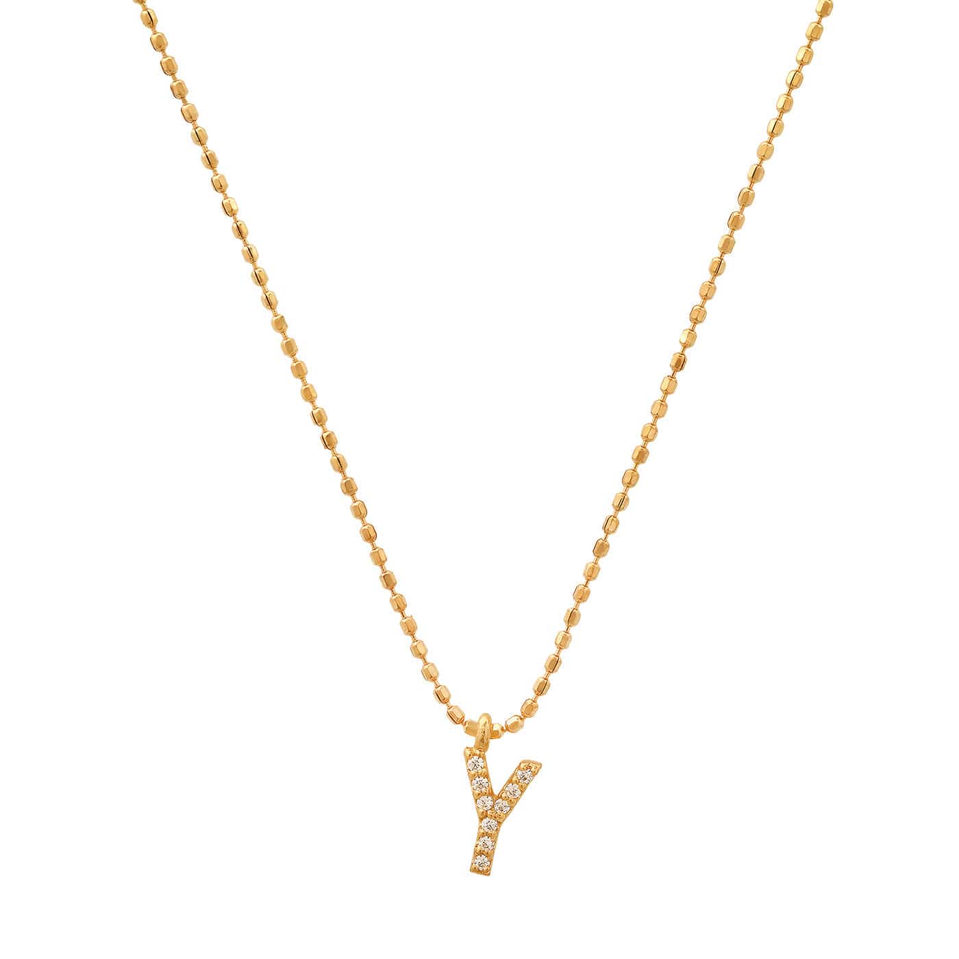 TAI JEWELRY Necklace Y Pave Initial Ball Chain Necklace