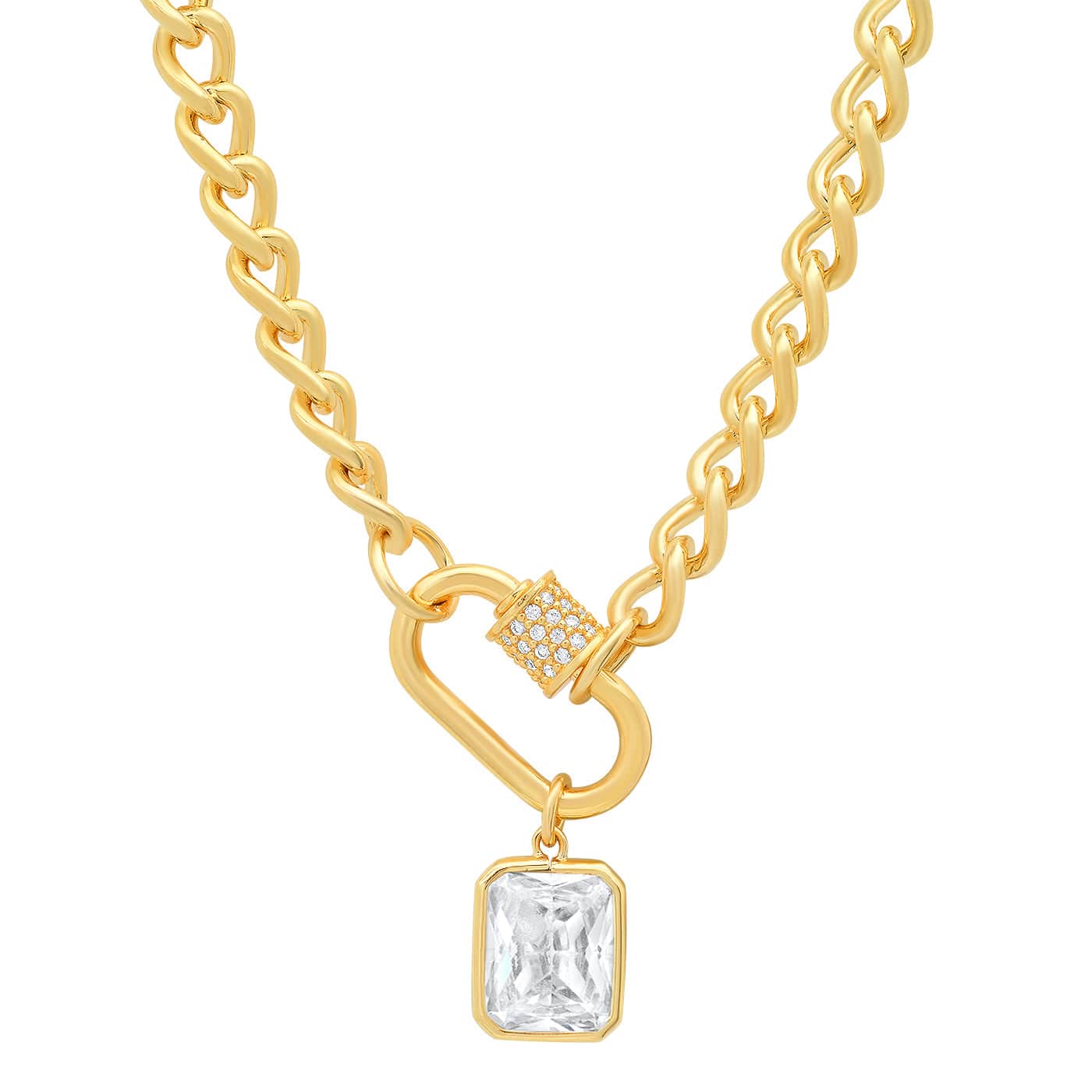 TAI JEWELRY Necklace Clear Pavé Lock Gold Link Necklace