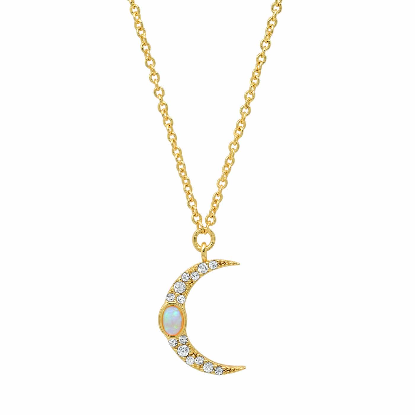TAI JEWELRY Necklace Pave Moon Pendant With Opal Accent