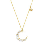 TAI JEWELRY Necklace Pearl And CZ Crescent Moon Pendant