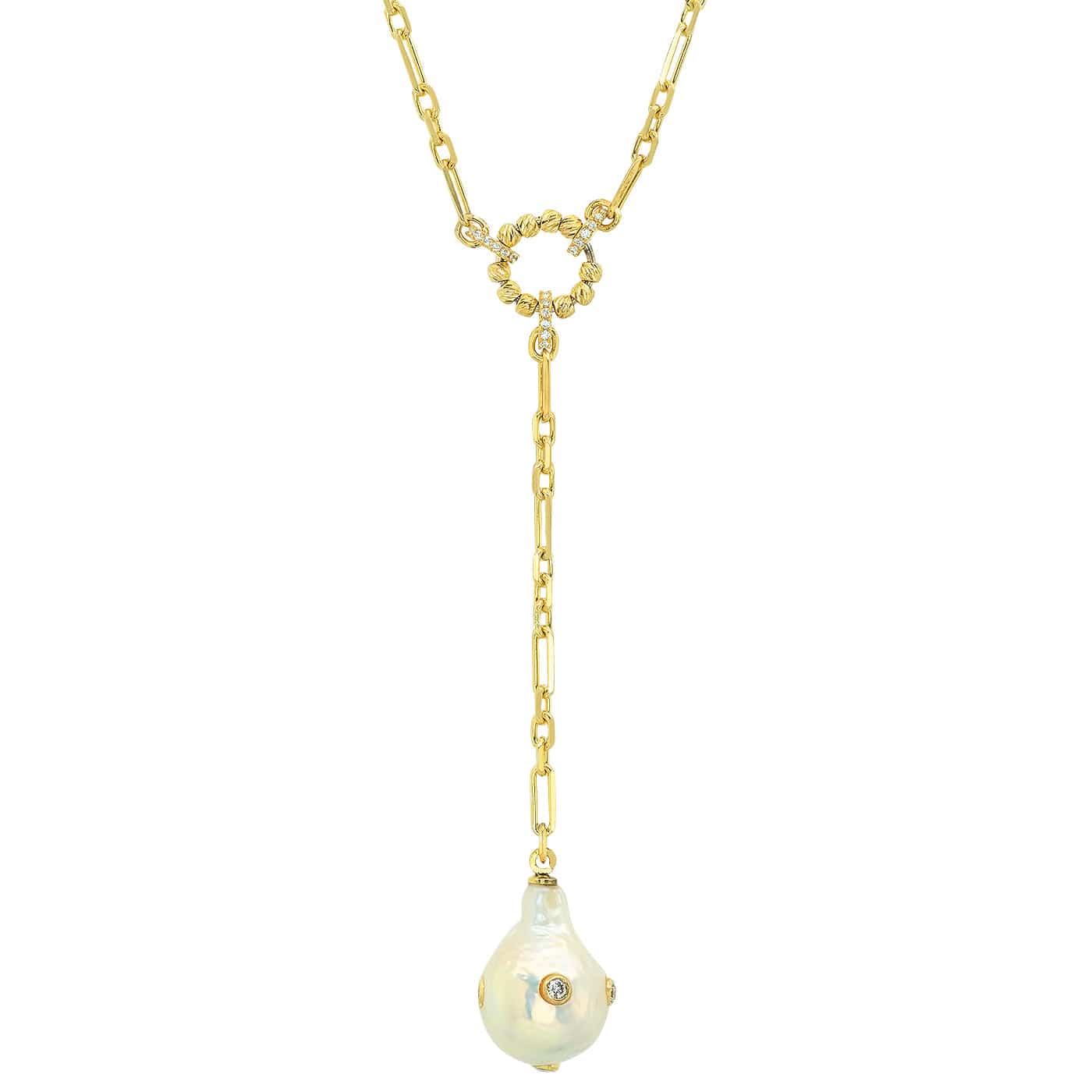 TAI JEWELRY Necklace Pearl And Cz Gold Drop Necklace