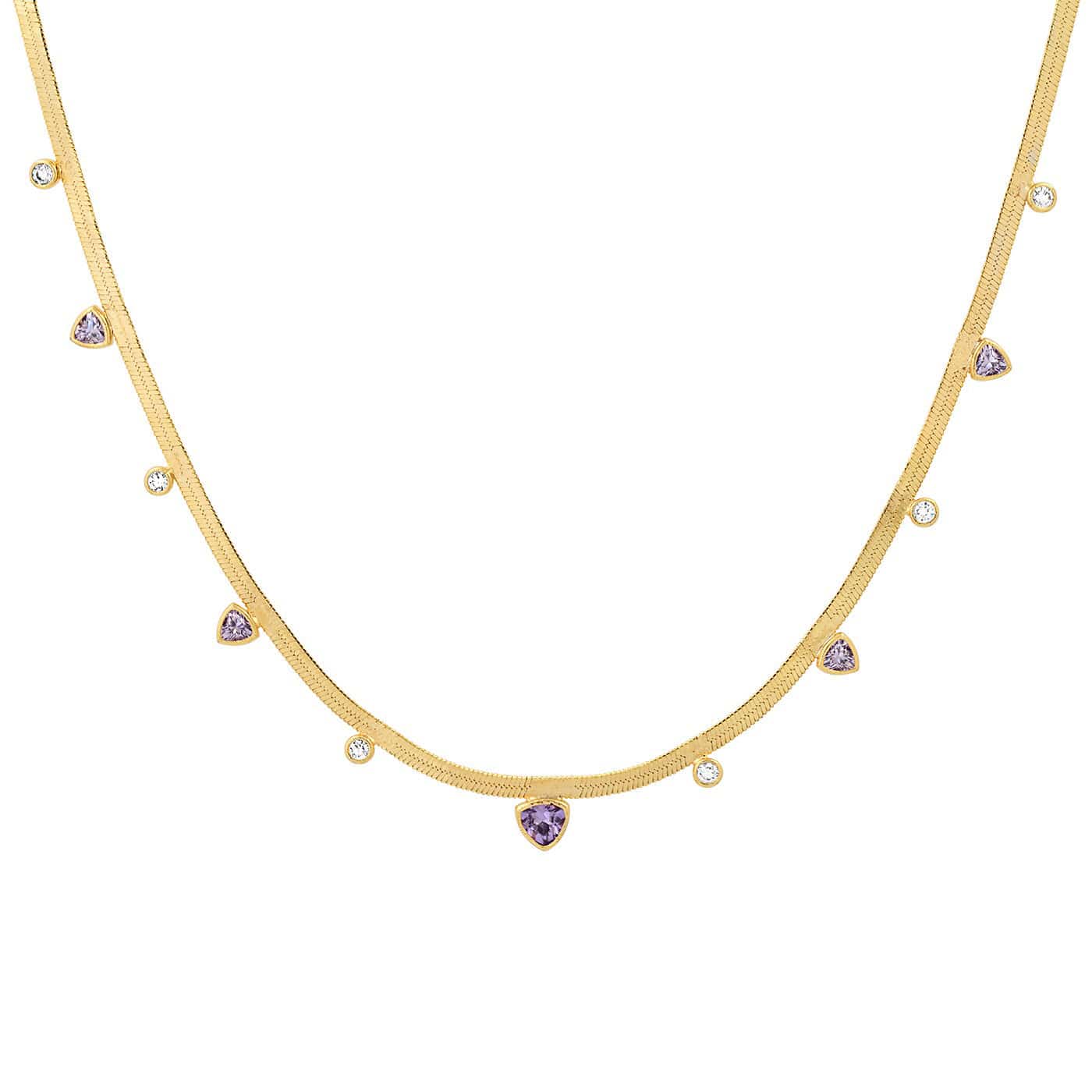 TAI JEWELRY Necklace Purple Multi CZ Herringbone Chain