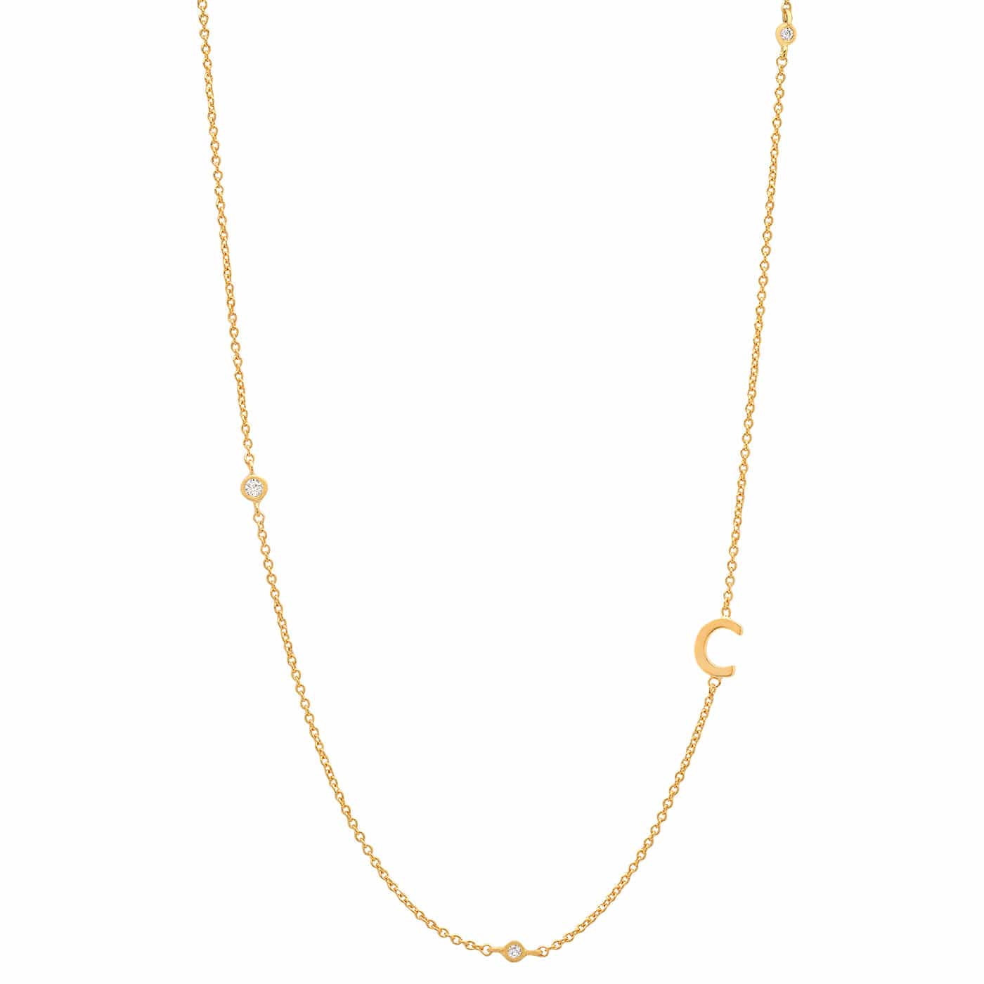 TAI JEWELRY Necklace C Sideways Initial Gold Necklace With CZ Accents