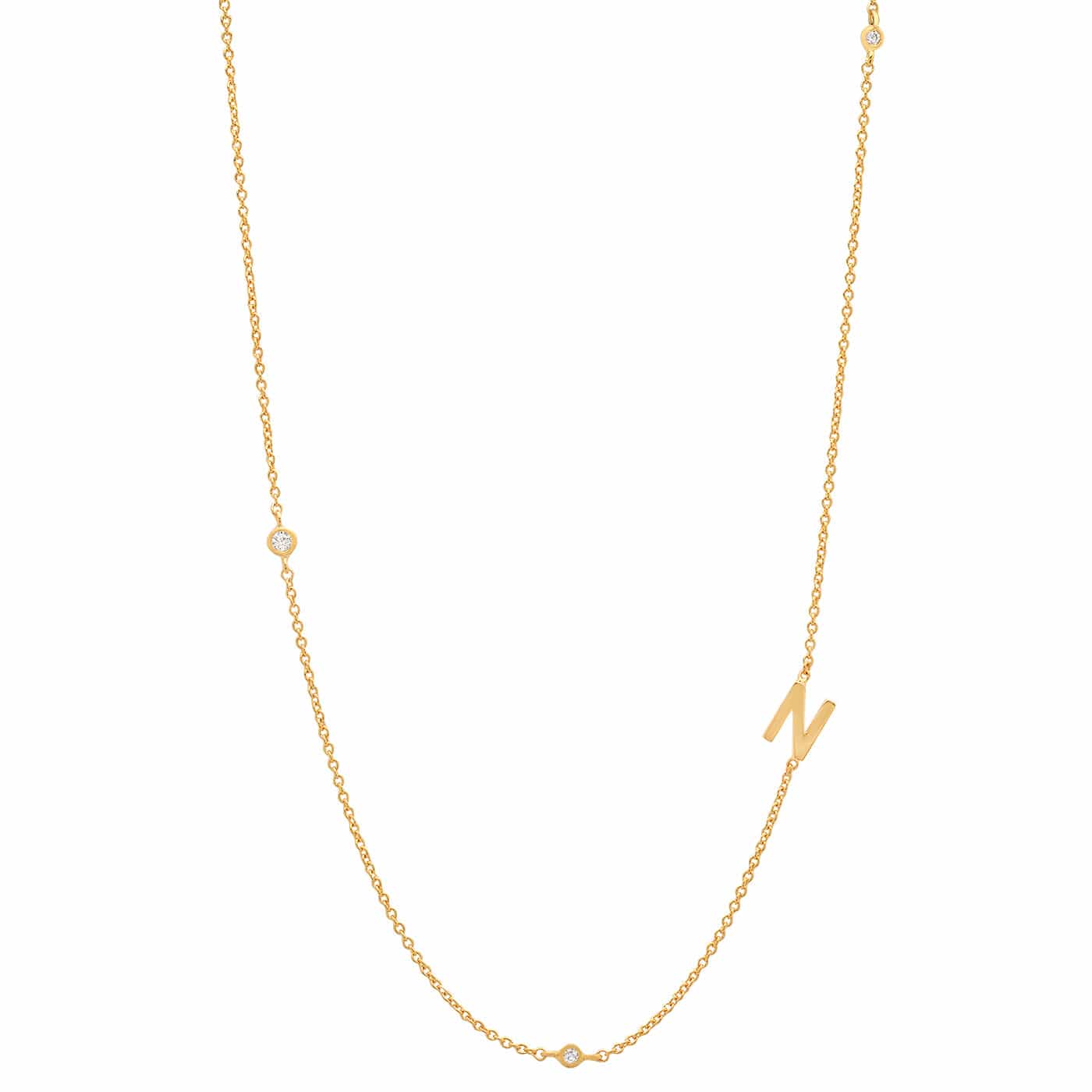 TAI JEWELRY Necklace N Sideways Initial Gold Necklace With CZ Accents