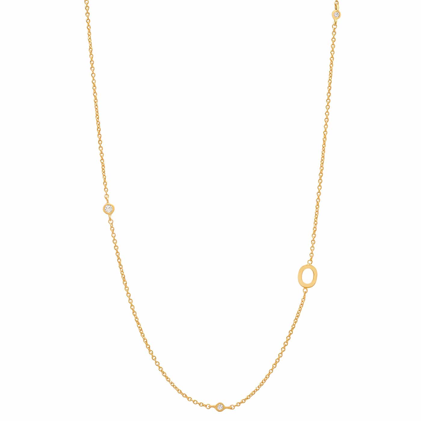 TAI JEWELRY Necklace O Sideways Initial Gold Necklace With CZ Accents