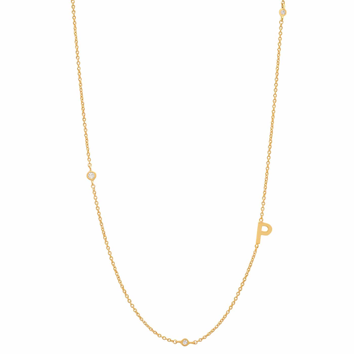 TAI JEWELRY Necklace P Sideways Initial Gold Necklace With CZ Accents