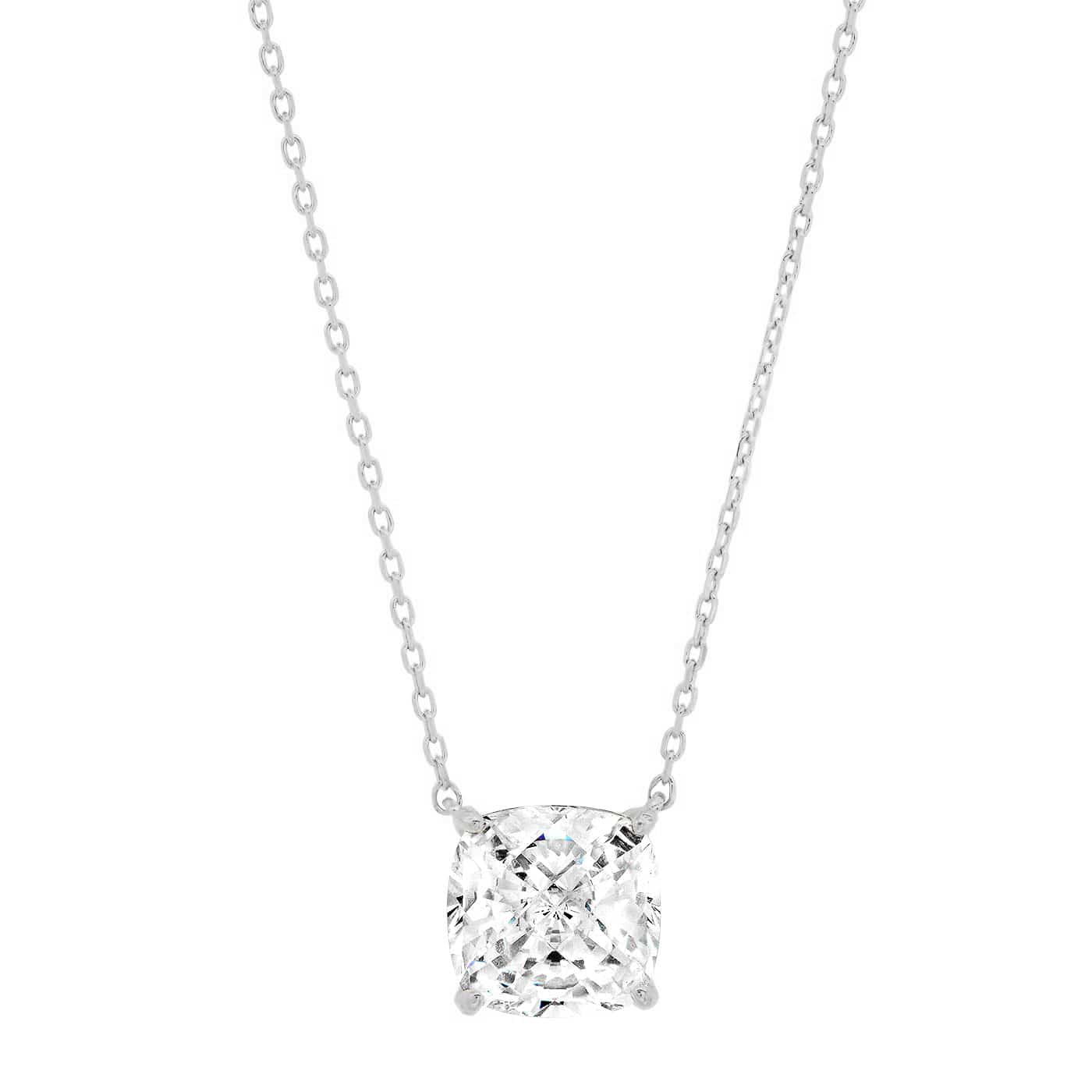 TAI JEWELRY Necklace Sterling Silver Simple Chain Necklace With Cushion Cut CZ