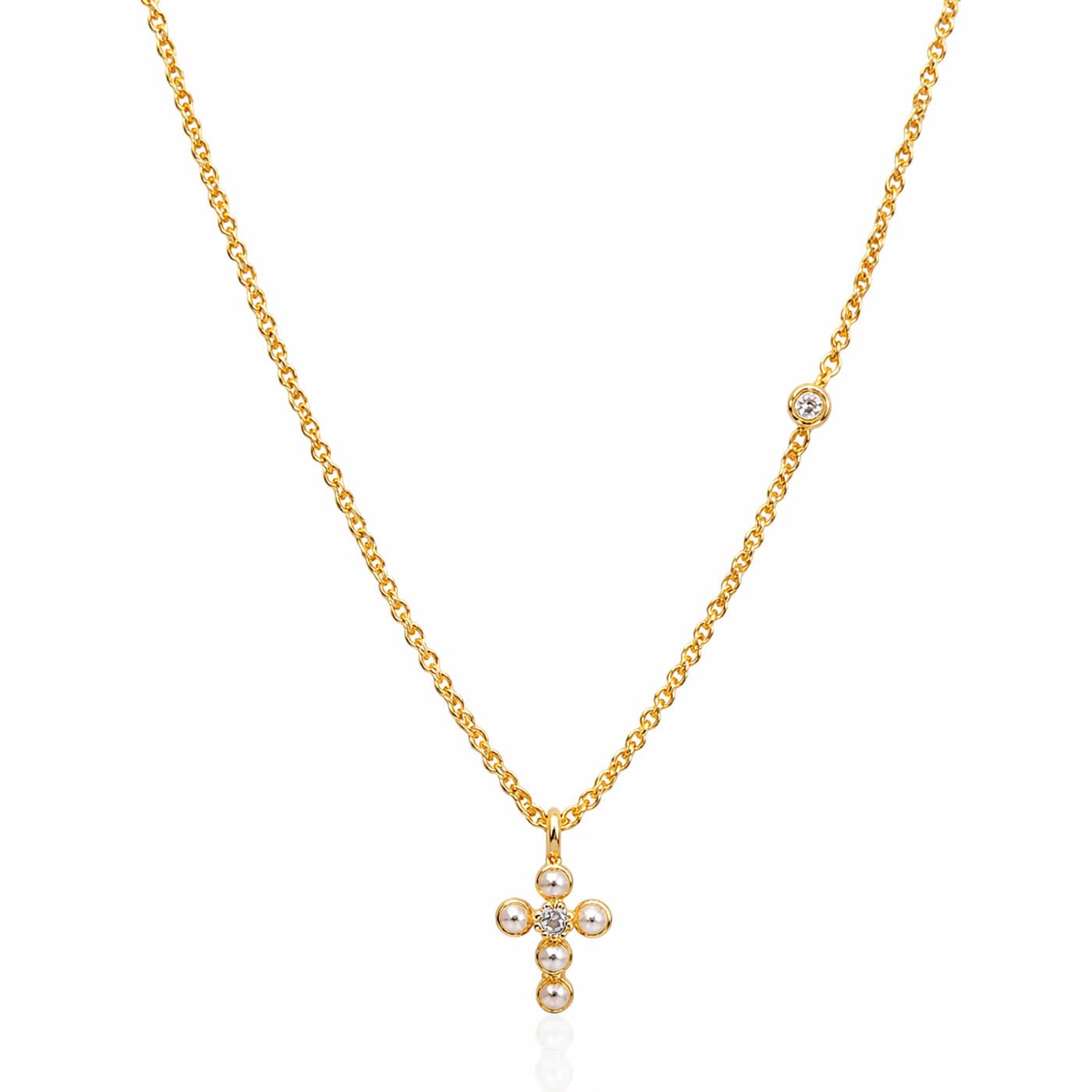 TAI JEWELRY Necklace Simple Chain Necklace With Mini Gold Pearl Cross
