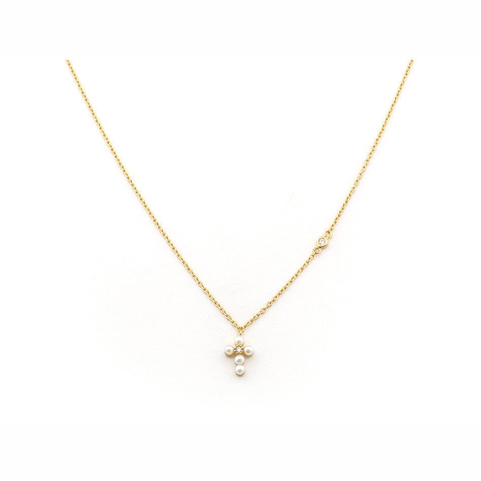 TAI JEWELRY Necklace Simple Chain Necklace With Mini Gold Pearl Cross