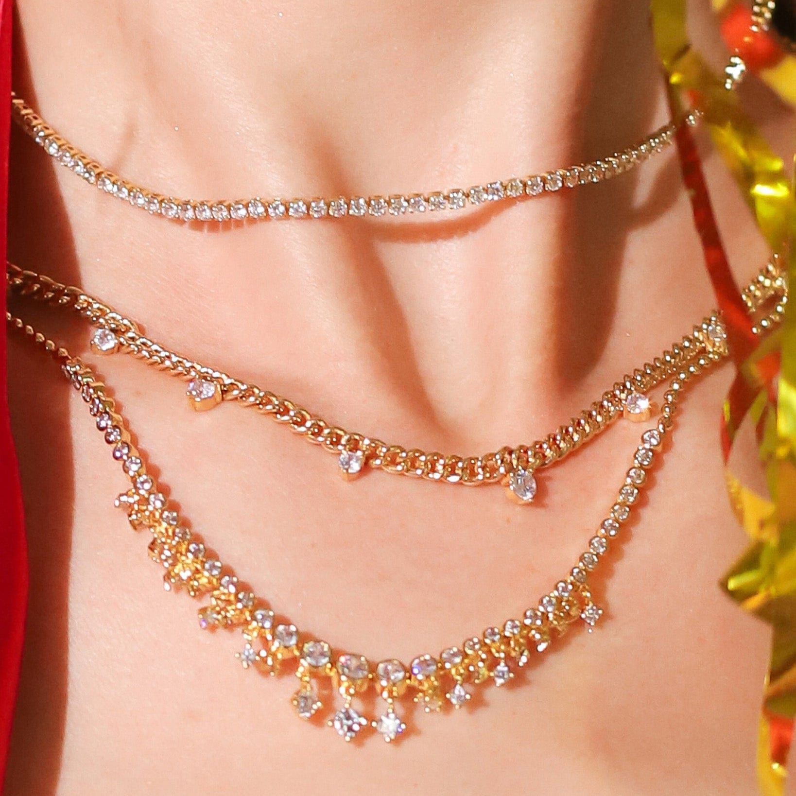 TAI JEWELRY | Statement Curb Chain with Sparkle Drops | Necklace |