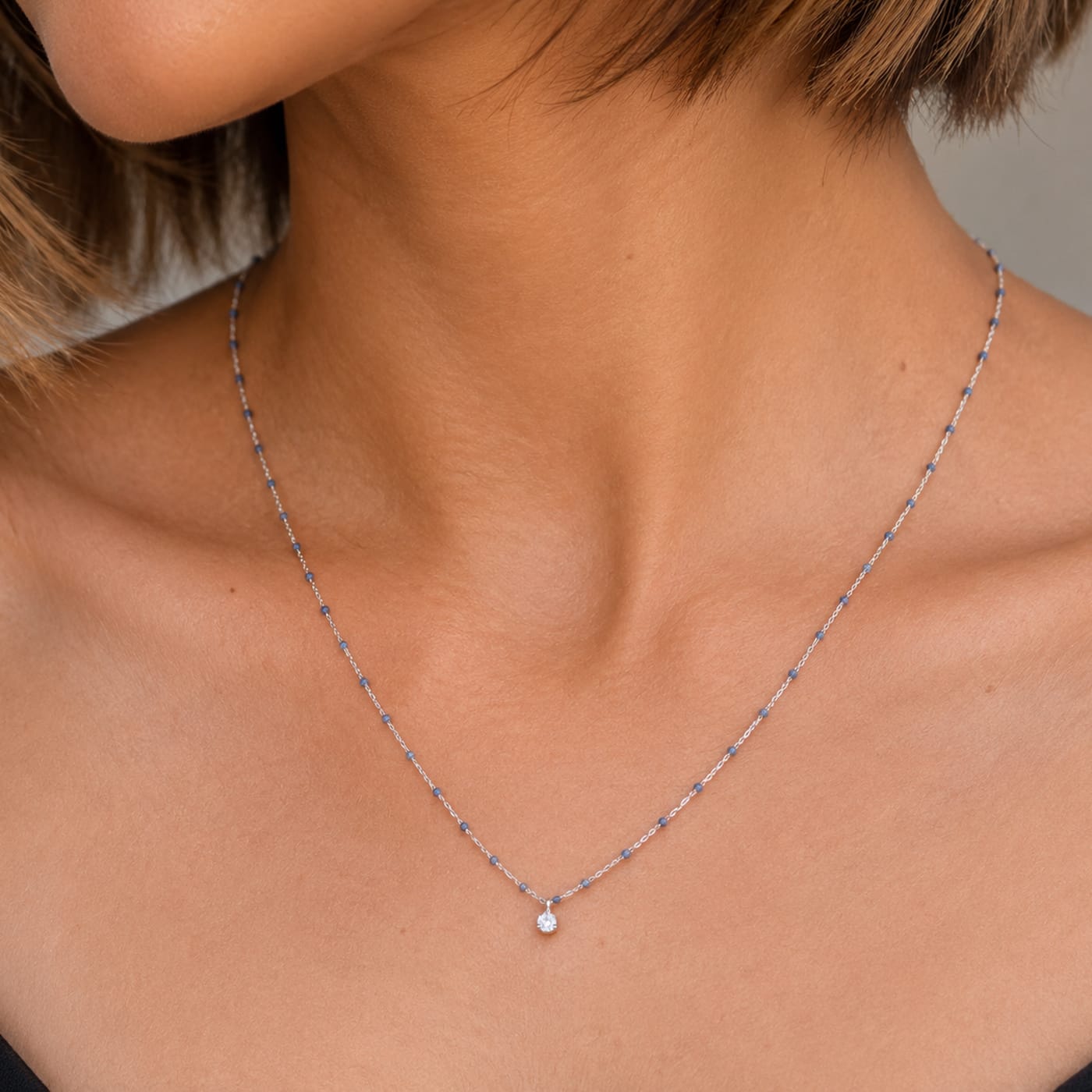 TAI JEWELRY Necklace Sterling Silver Enamel Beaded Necklace With CZ