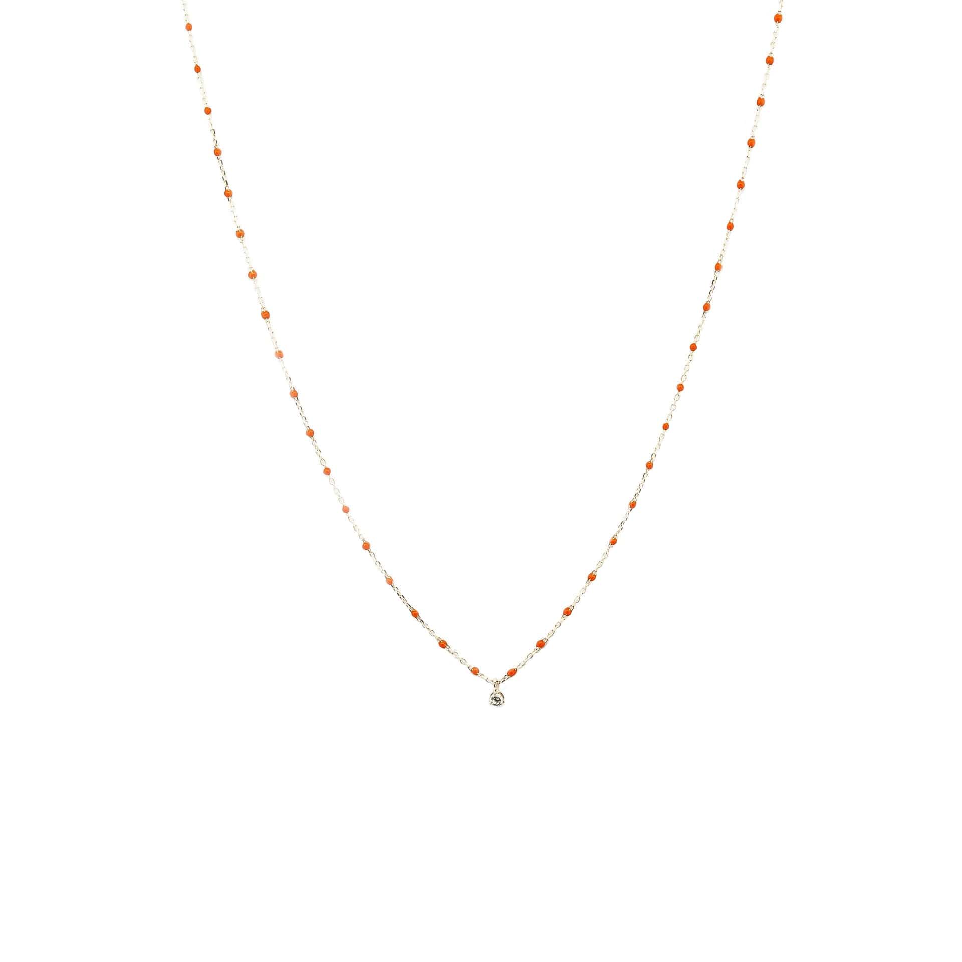 TAI JEWELRY Necklace Sterling Silver Enamel Beaded Necklace With Cz (Orange)