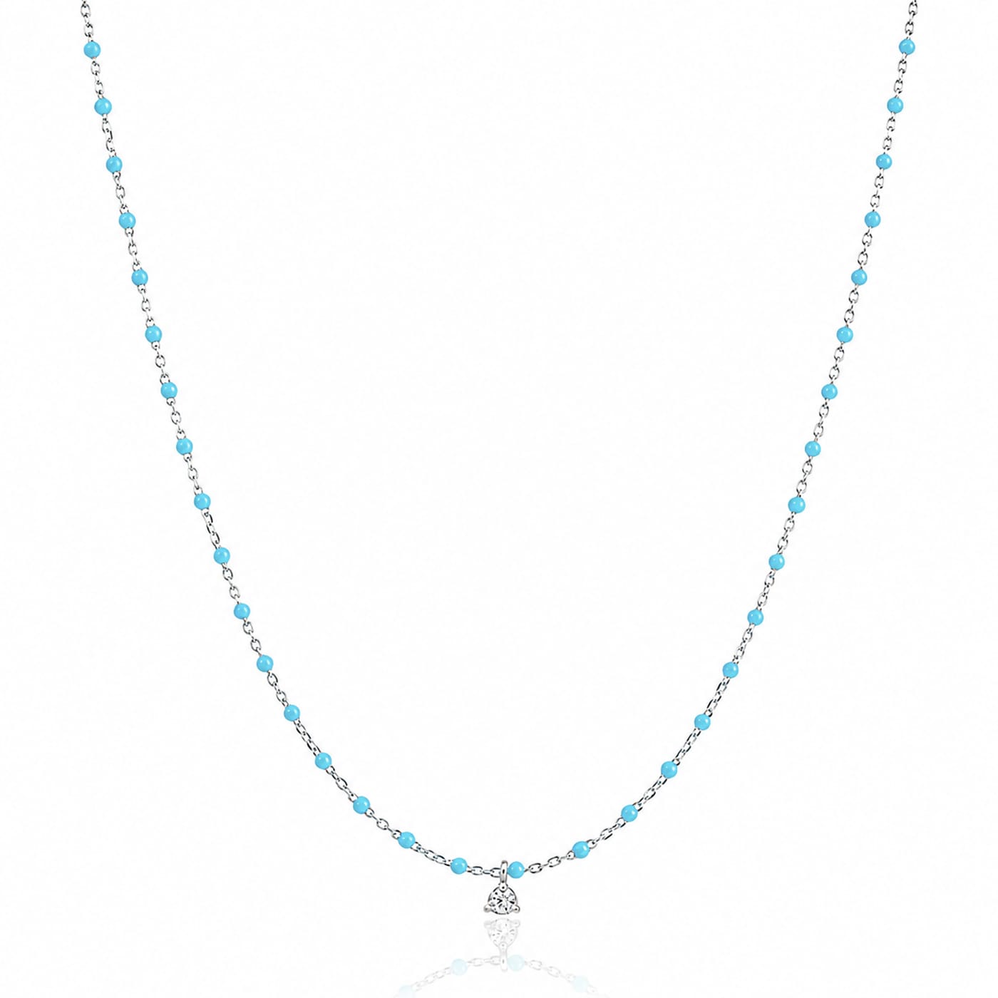 TAI JEWELRY | Sterling Silver Enamel Beaded Necklace with CZ (Turquoise) | Necklace |