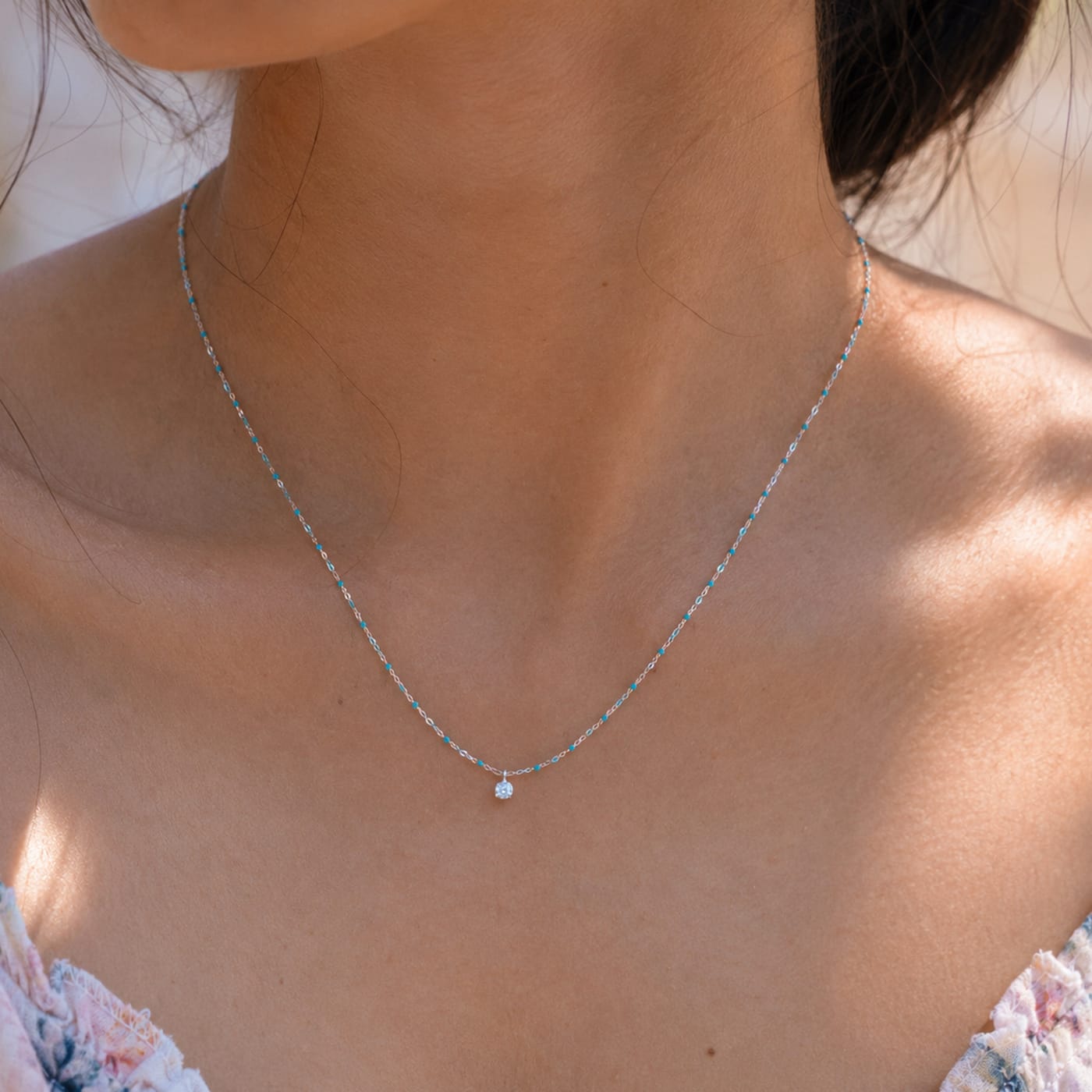 TAI JEWELRY | Sterling Silver Enamel Beaded Necklace with CZ (Turquoise) | Necklace |