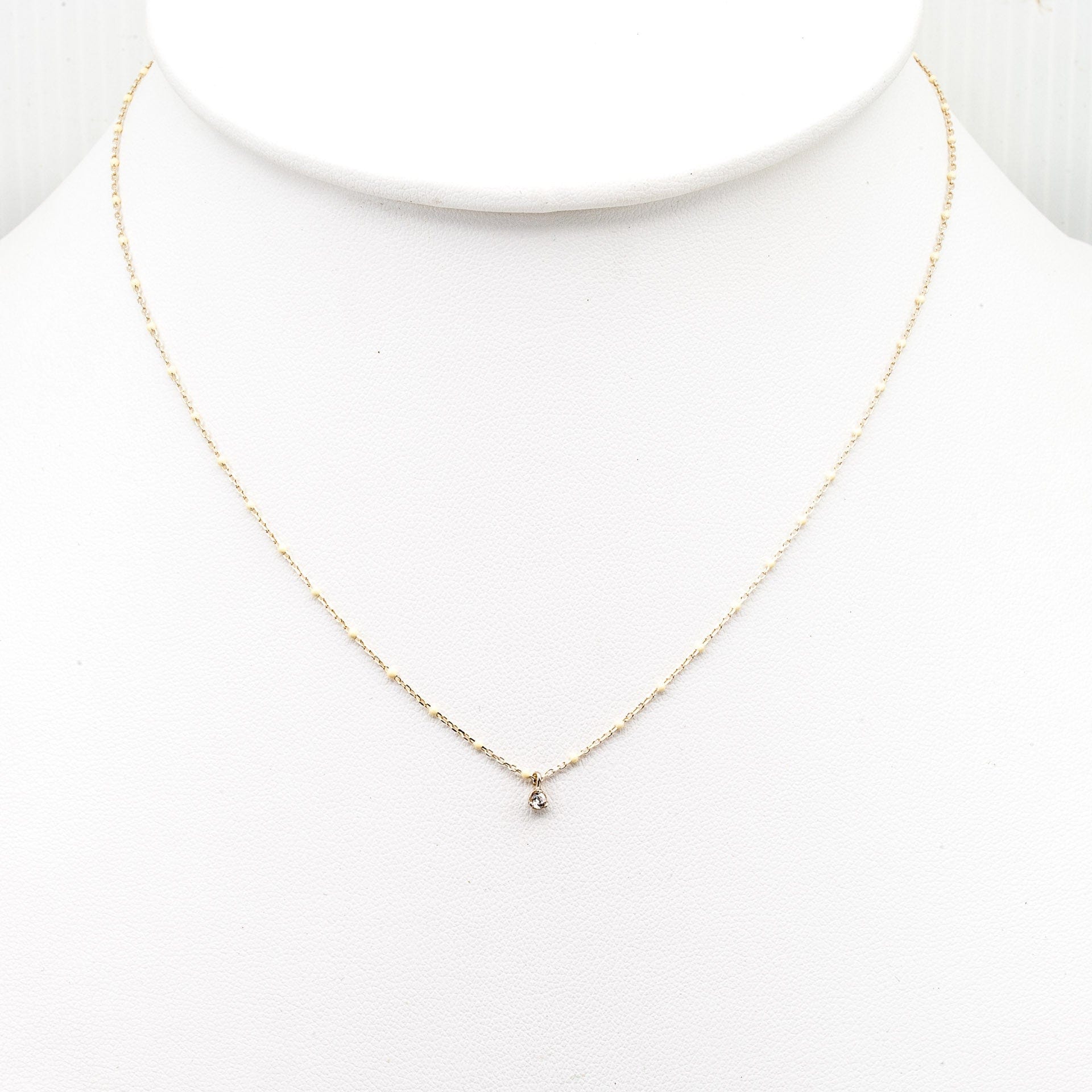 TAI JEWELRY Necklace Sterling Silver Enamel Beaded Necklace With Cz (White)