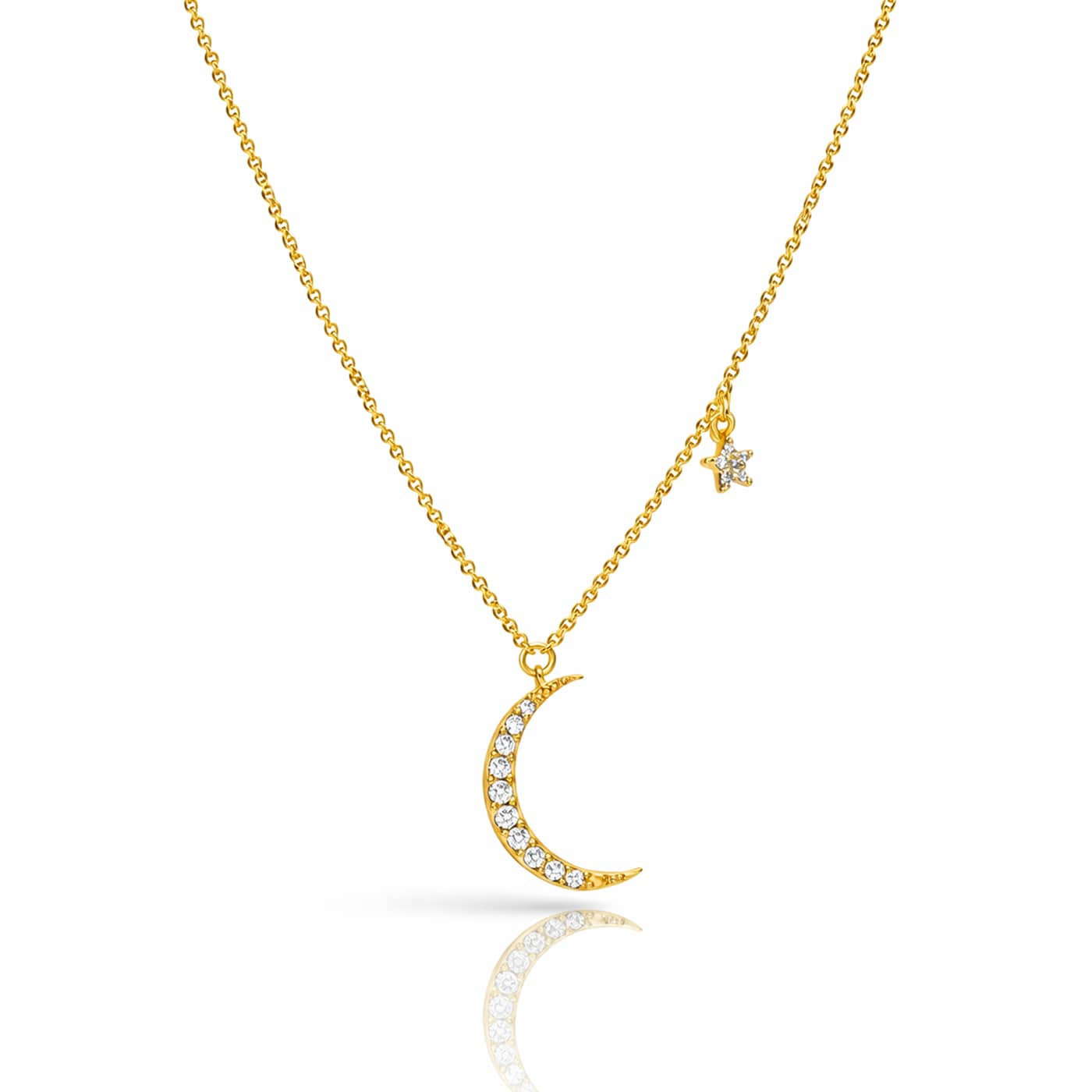 TAI JEWELRY Necklace Gold The Moon & Star CZ Necklace