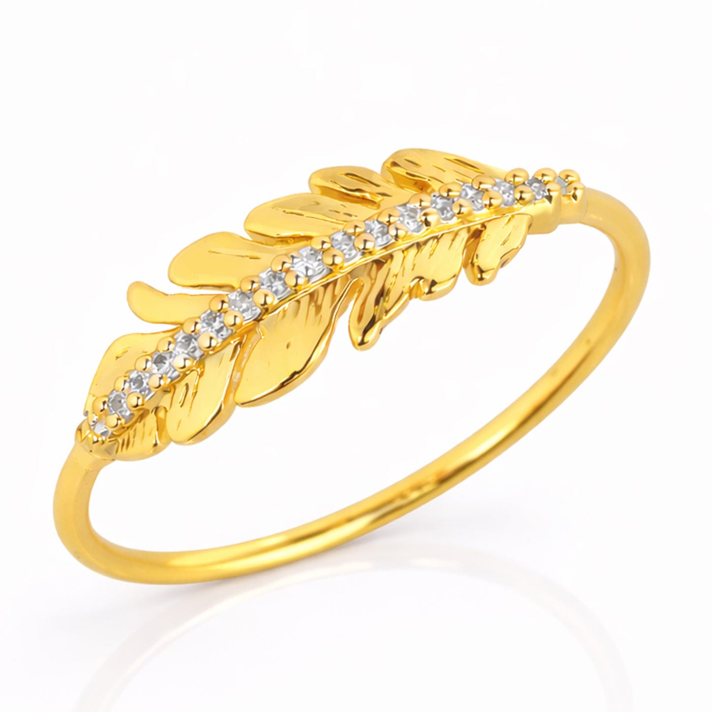 TAI JEWELRY Rings Gold / 5 CZ Feather Ring