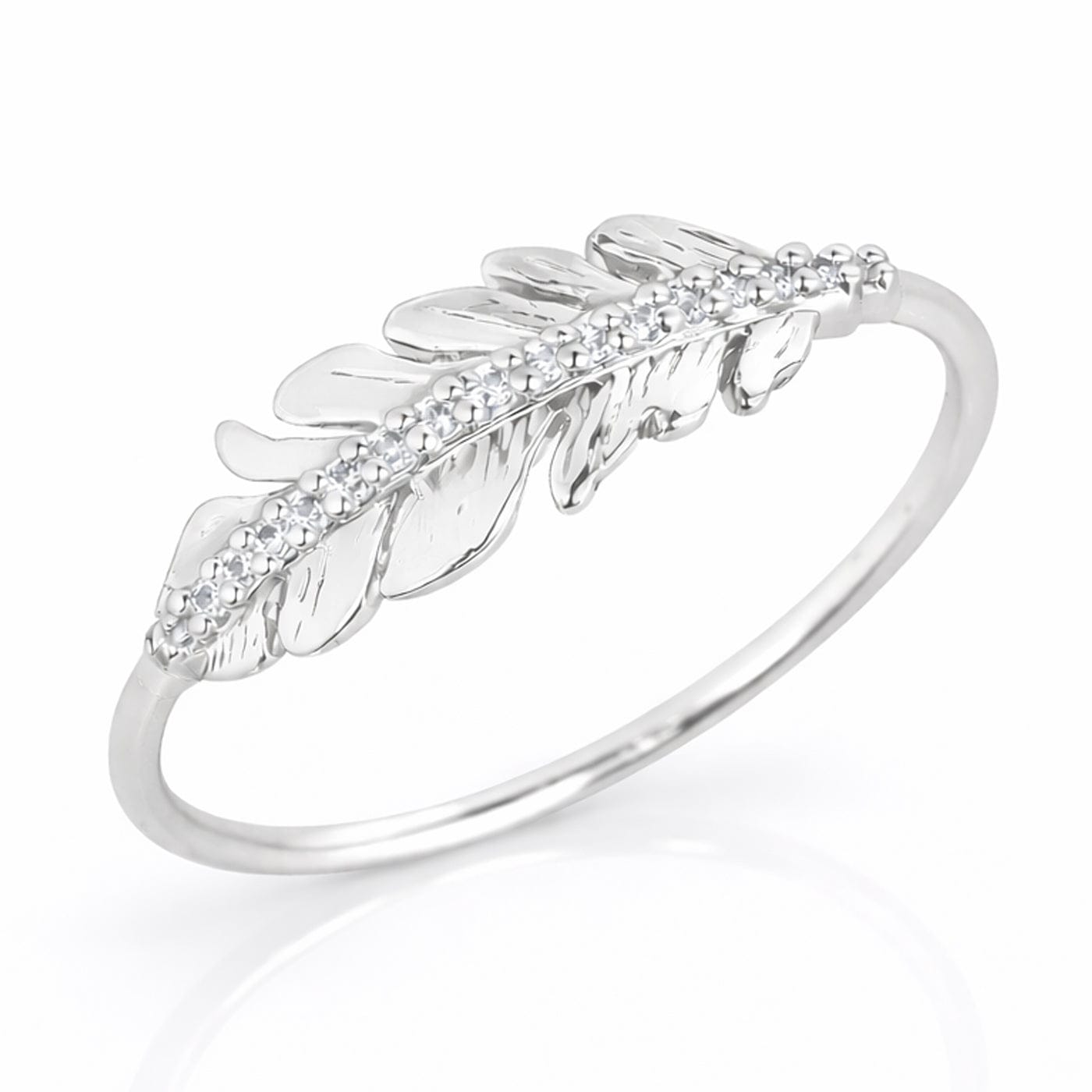 TAI JEWELRY Rings Silver / 5 CZ Feather Ring