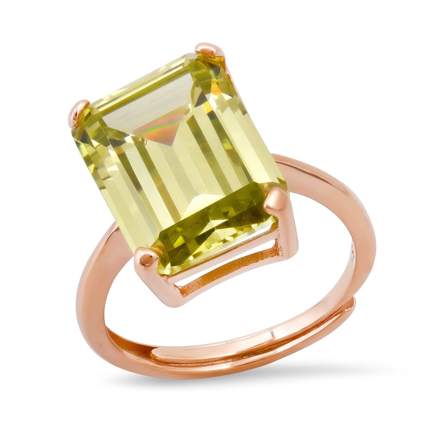 TAI JEWELRY Rings Rose Gold Vermeil/Peridot Emerald Cut Solitaire Ring