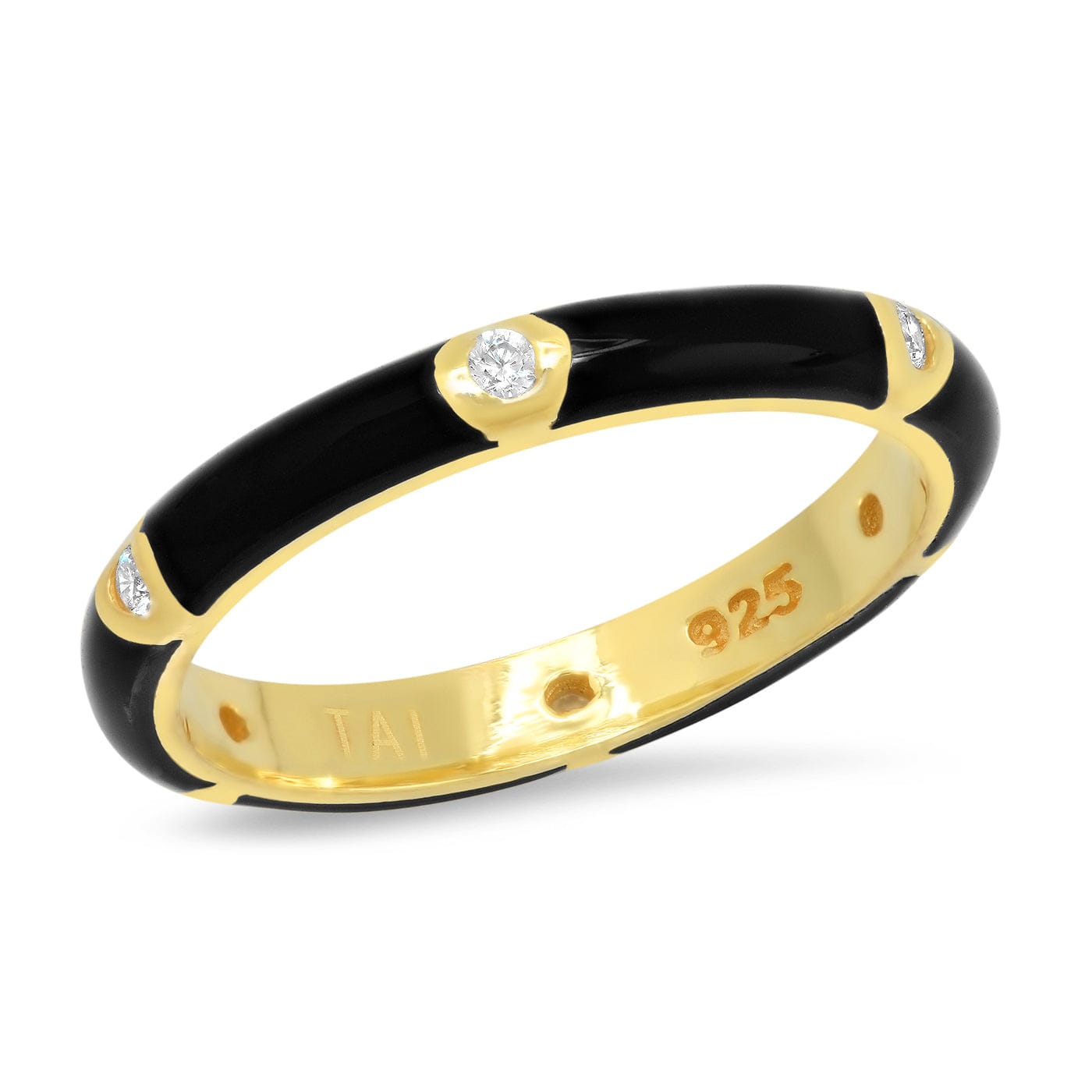 TAI JEWELRY Rings 6 / Black Enamel Cz Color Ring