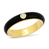 TAI JEWELRY Rings 6 / Black Enamel Ring With Single Cz Accent