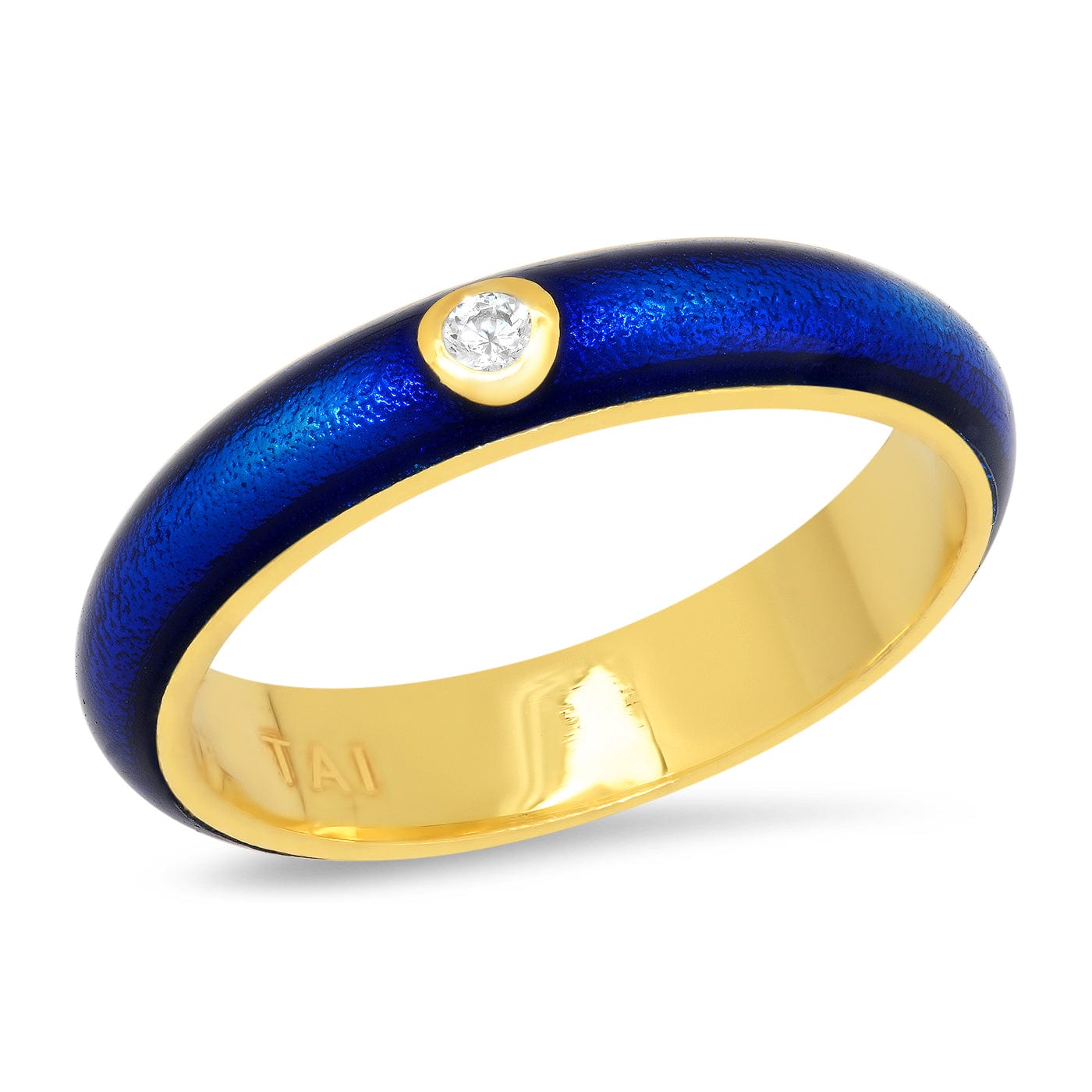 TAI JEWELRY Rings 6 / Navy Enamel Ring With Single Cz Accent